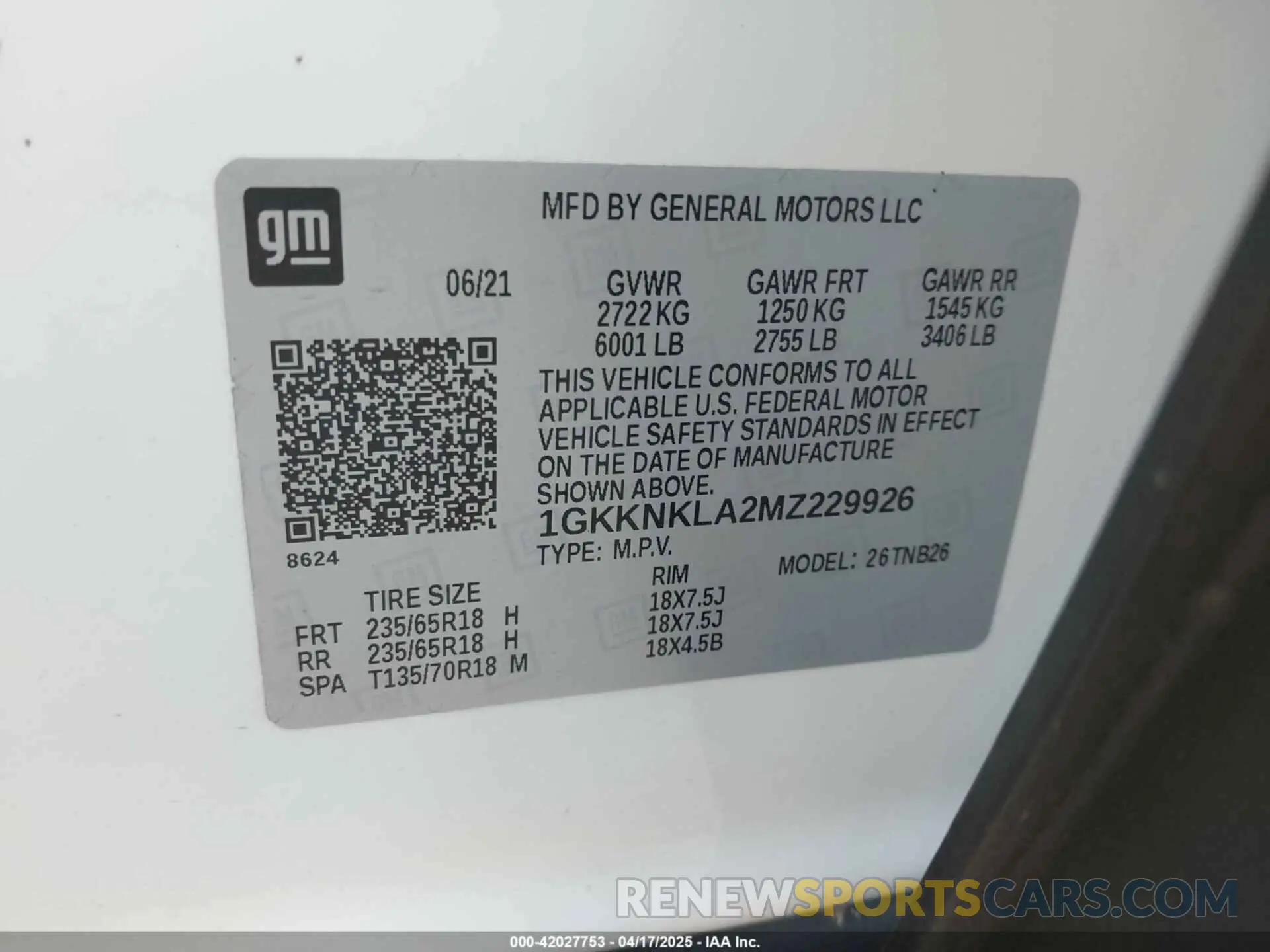 9 Фотография поврежденного автомобиля 1GKKNKLA2MZ229926 GMC ACADIA 2021
