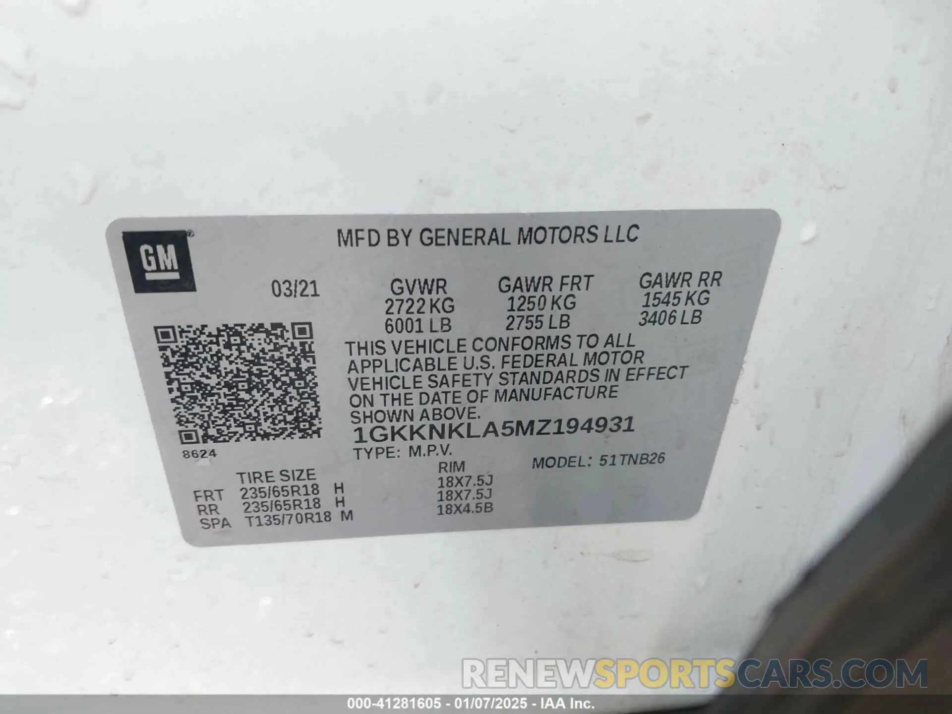 9 Photograph of a damaged car 1GKKNKLA5MZ194931 GMC ACADIA 2021