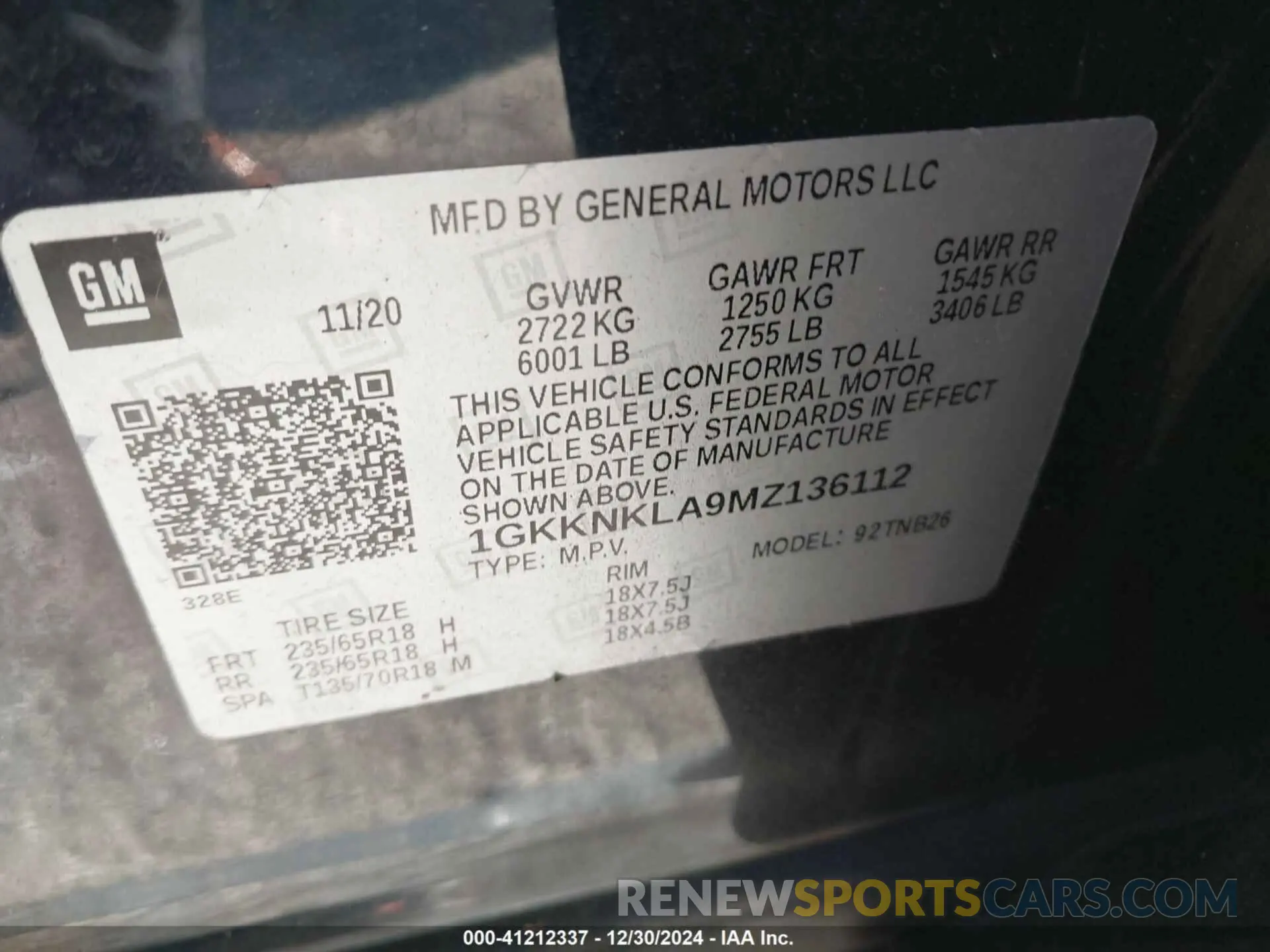 9 Фотография поврежденного автомобиля 1GKKNKLA9MZ136112 GMC ACADIA 2021