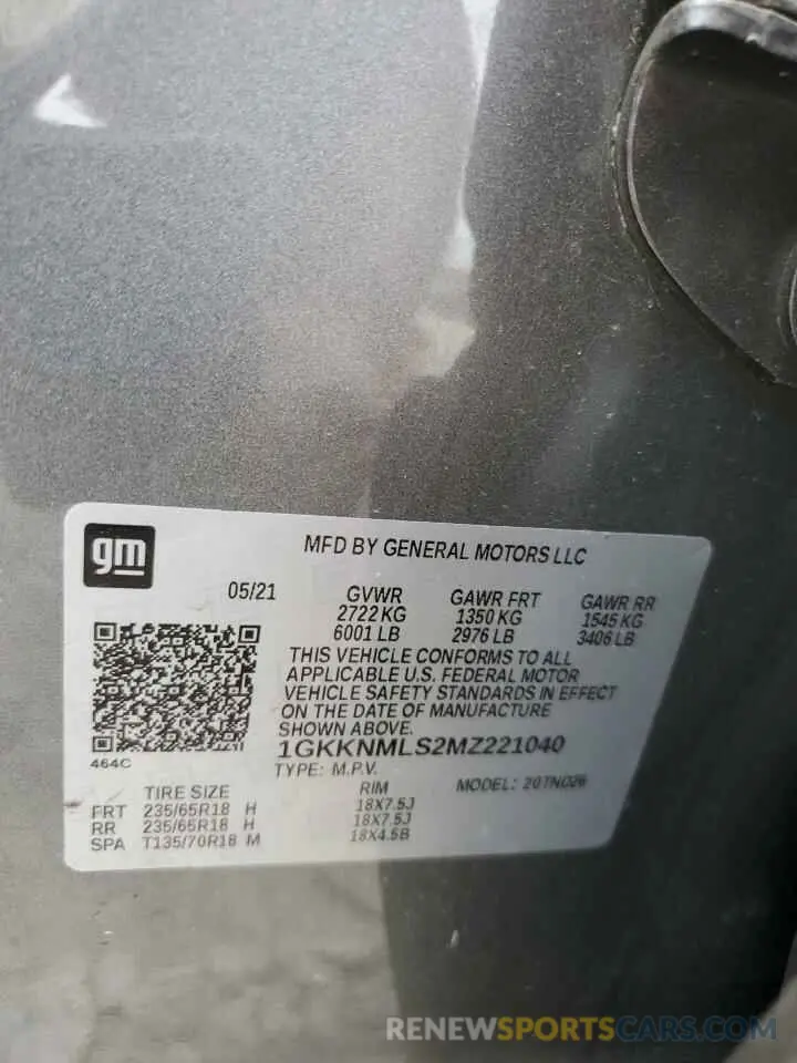 13 Фотография поврежденного автомобиля 1GKKNMLS2MZ221040 GMC ACADIA 2021