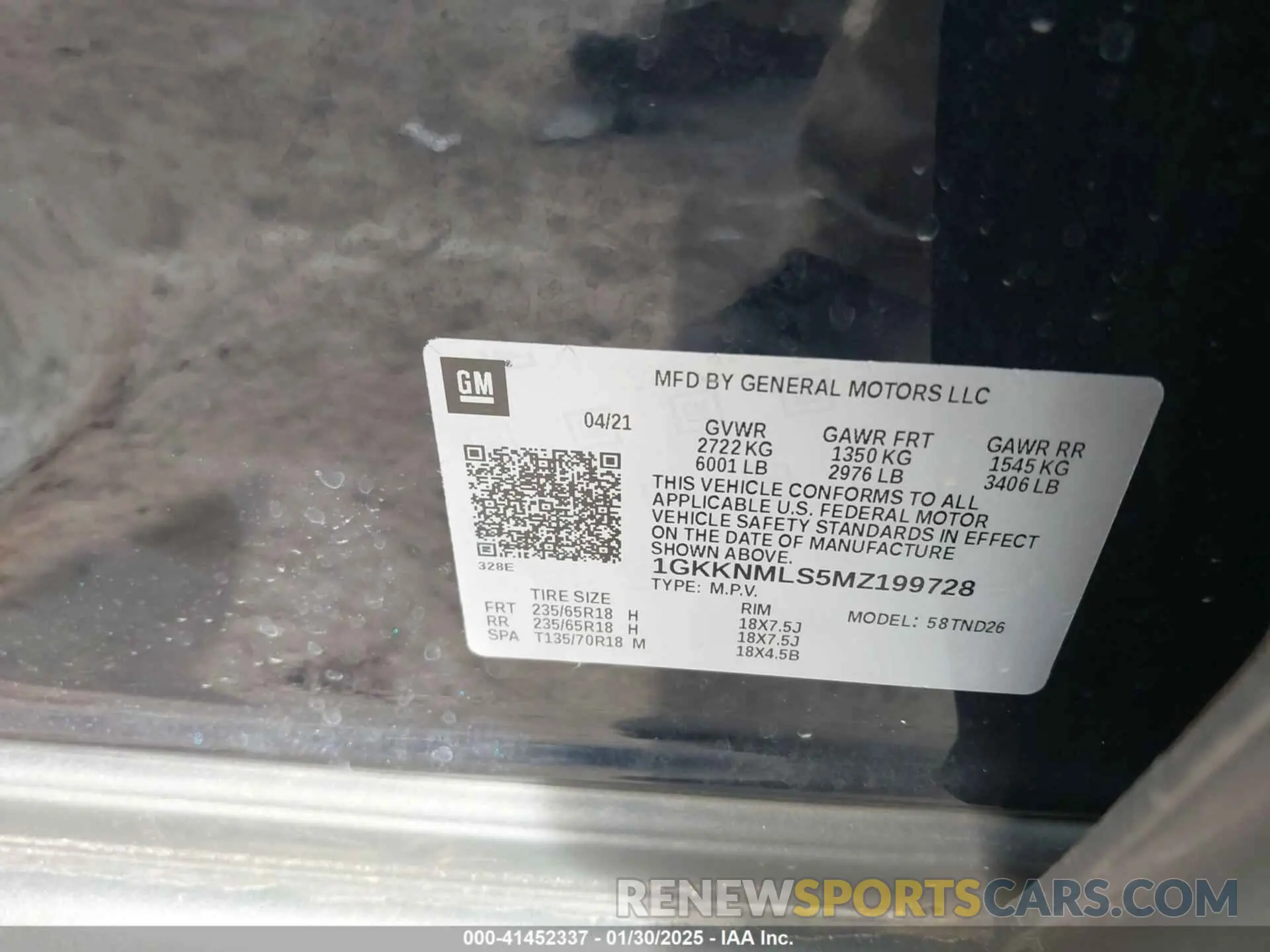 9 Фотография поврежденного автомобиля 1GKKNMLS5MZ199728 GMC ACADIA 2021