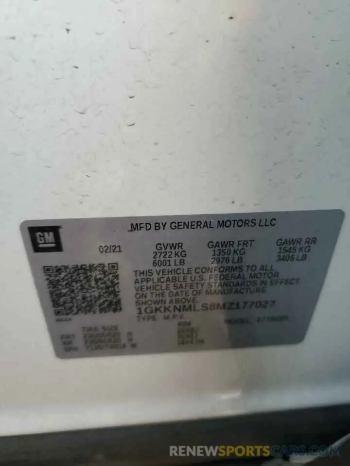 12 Photograph of a damaged car 1GKKNMLS8MZ177027 GMC ACADIA 2021