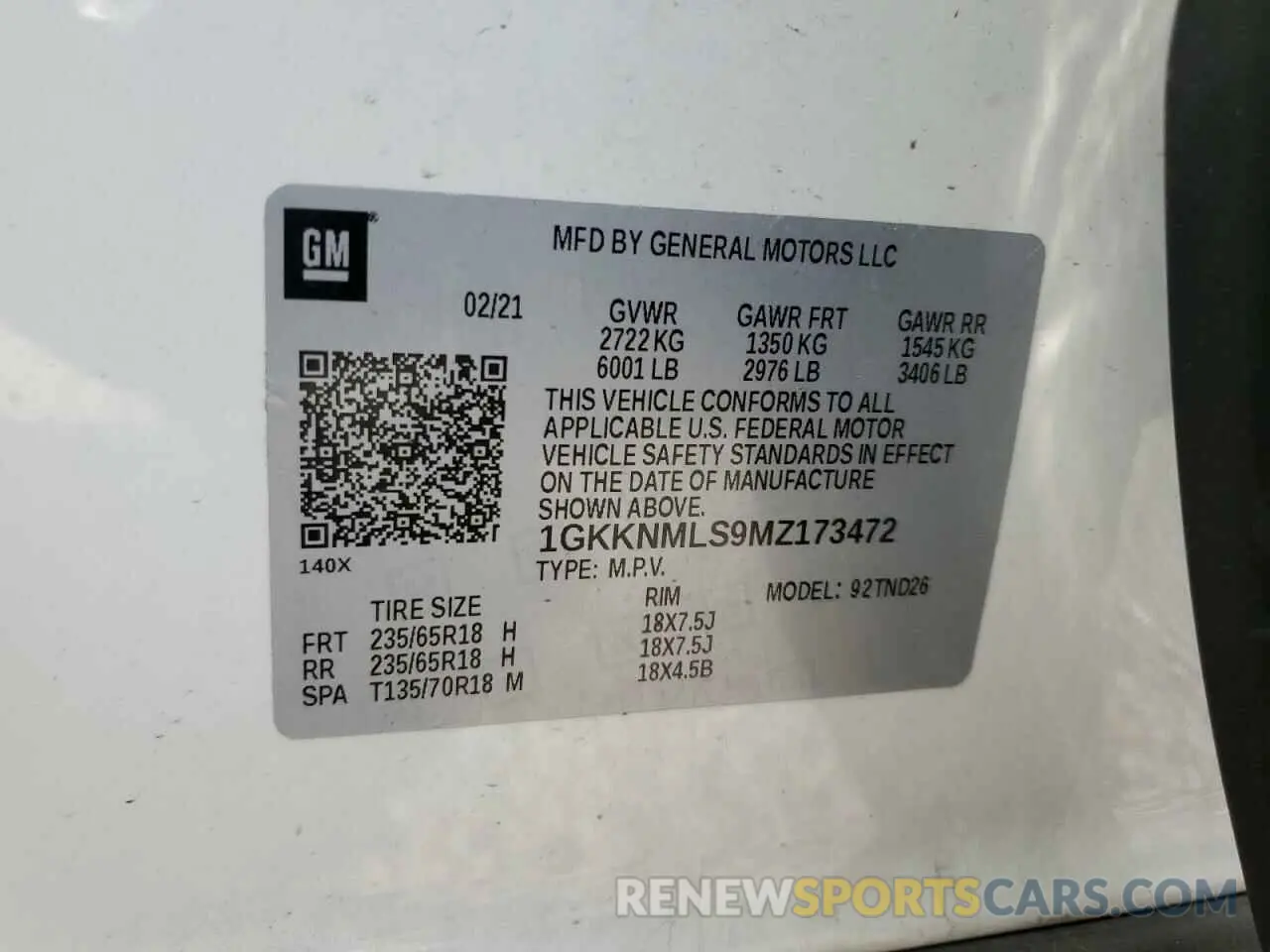 13 Photograph of a damaged car 1GKKNMLS9MZ173472 GMC ACADIA 2021
