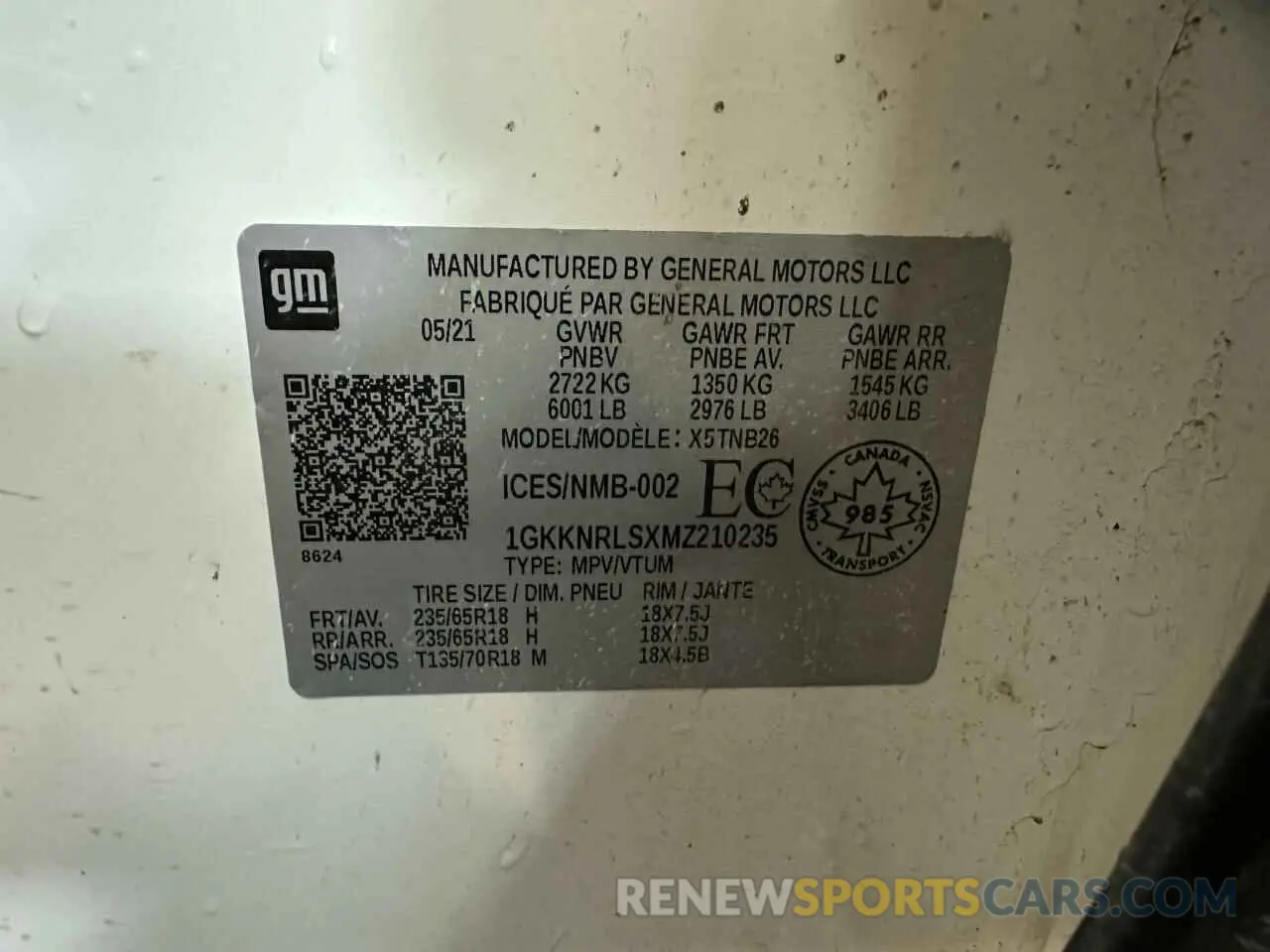 9 Photograph of a damaged car 1GKKNRLSXMZ210235 GMC ACADIA 2021