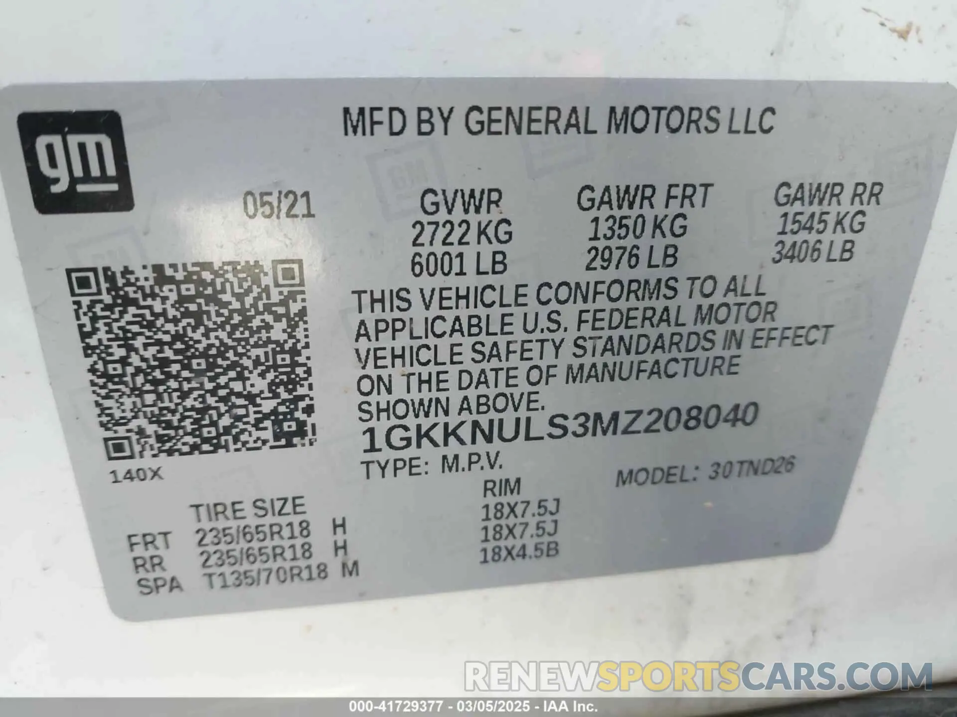 9 Фотография поврежденного автомобиля 1GKKNULS3MZ208040 GMC ACADIA 2021