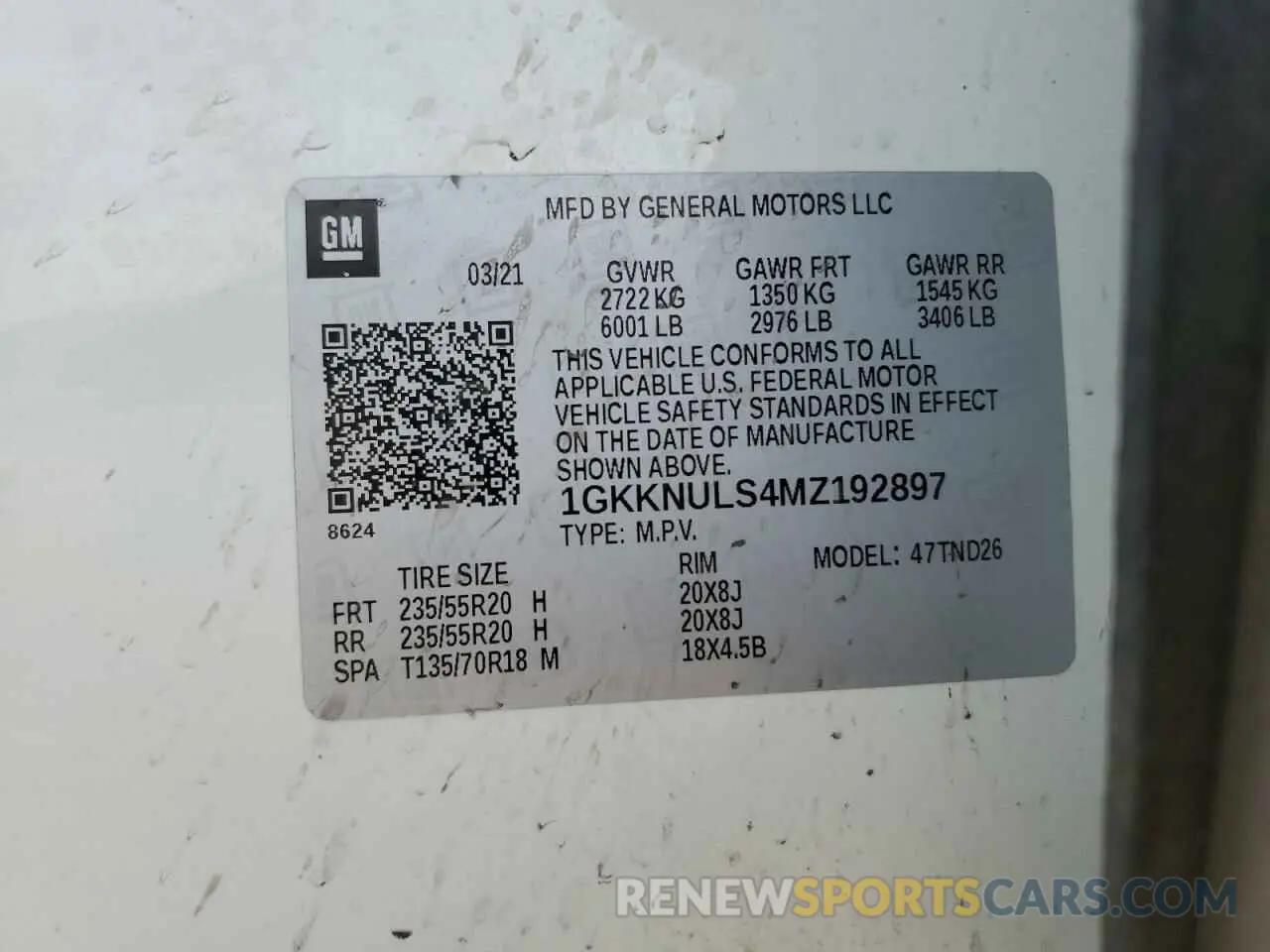 13 Фотография поврежденного автомобиля 1GKKNULS4MZ192897 GMC ACADIA 2021