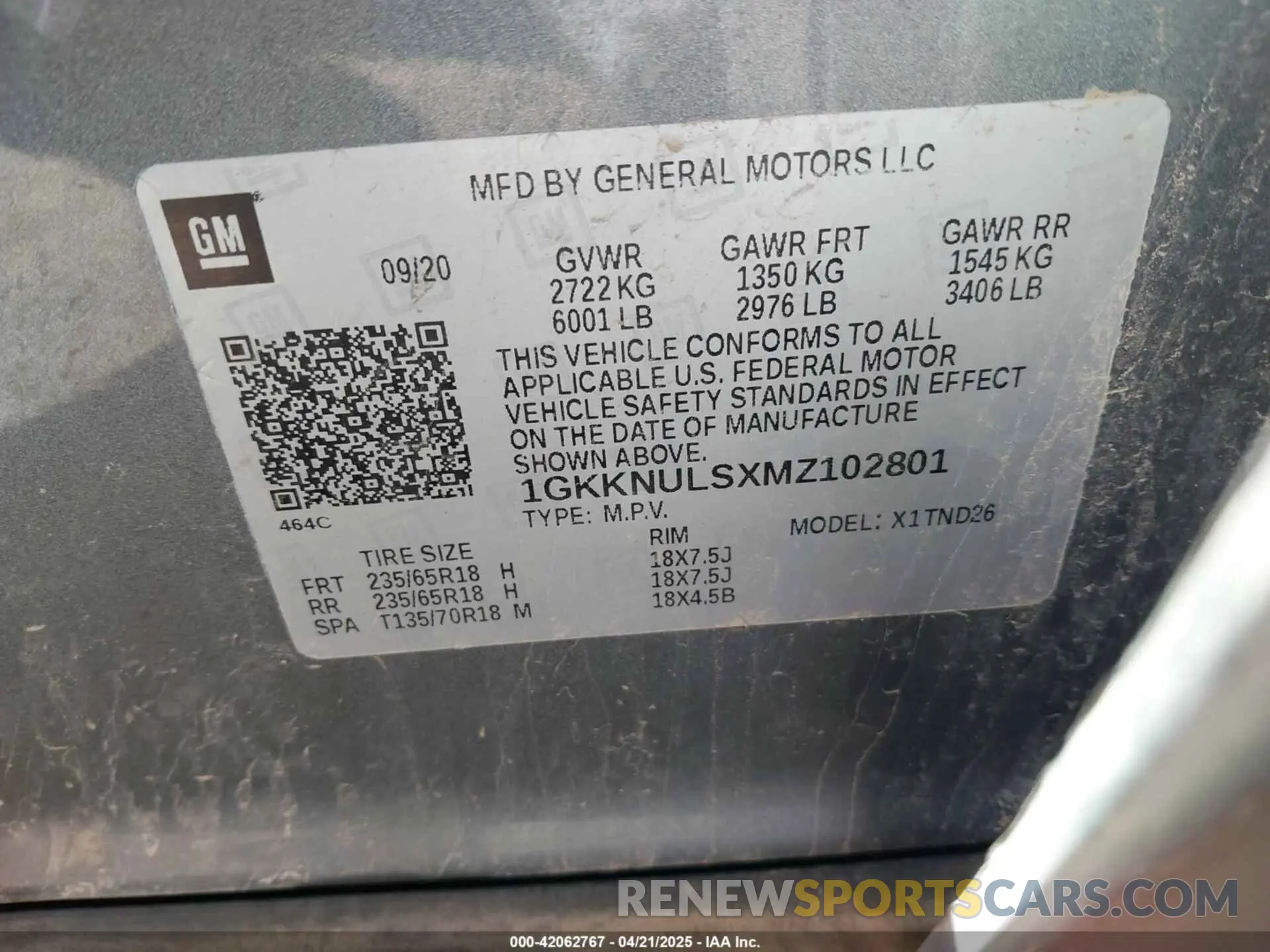 9 Фотография поврежденного автомобиля 1GKKNULSXMZ102801 GMC ACADIA 2021