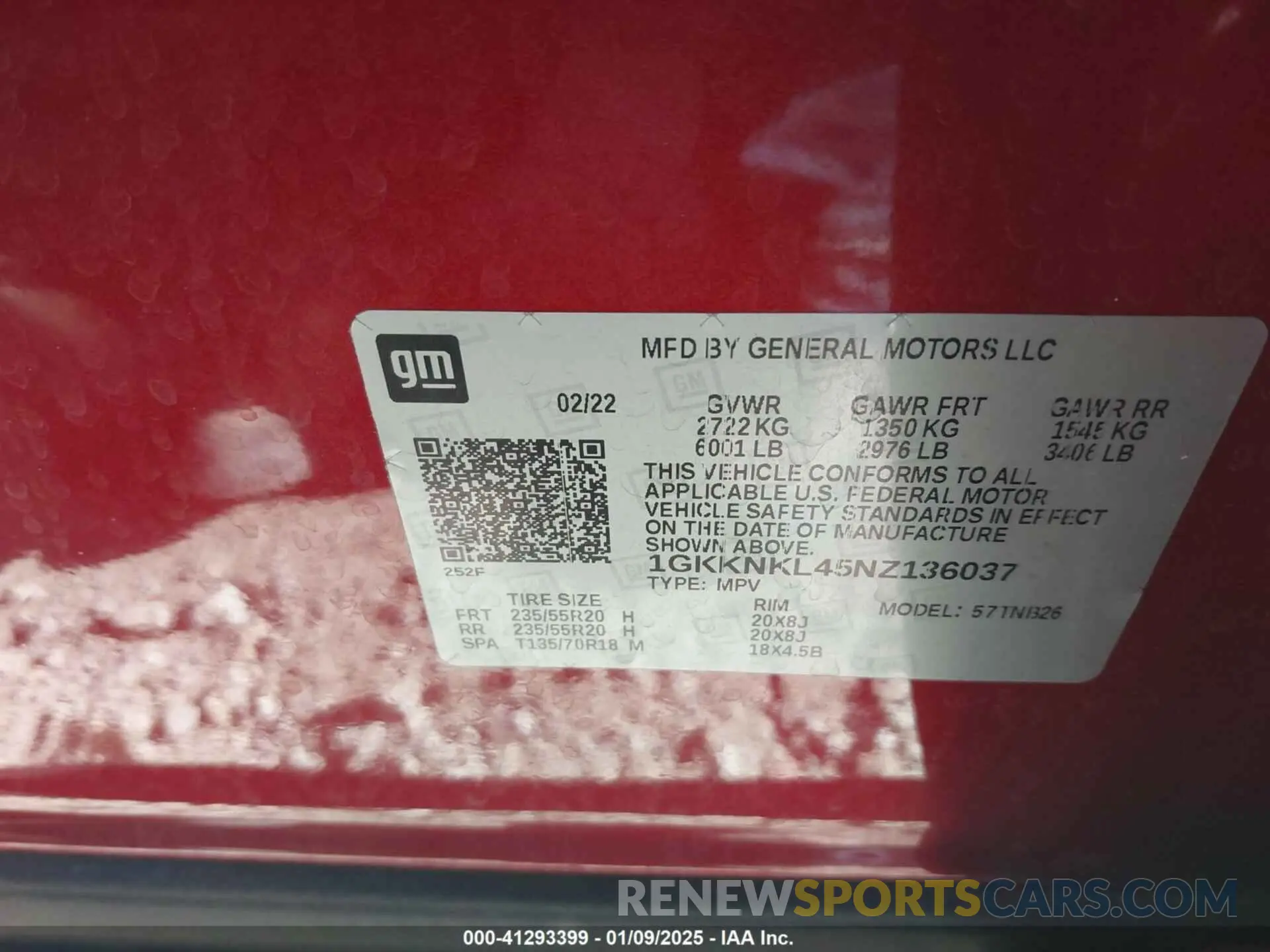 9 Фотография поврежденного автомобиля 1GKKNKL45NZ136037 GMC ACADIA 2022