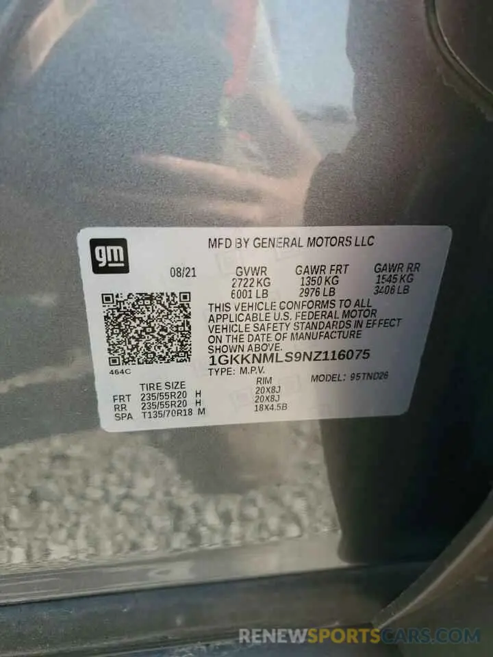 13 Photograph of a damaged car 1GKKNMLS9NZ116075 GMC ACADIA 2022