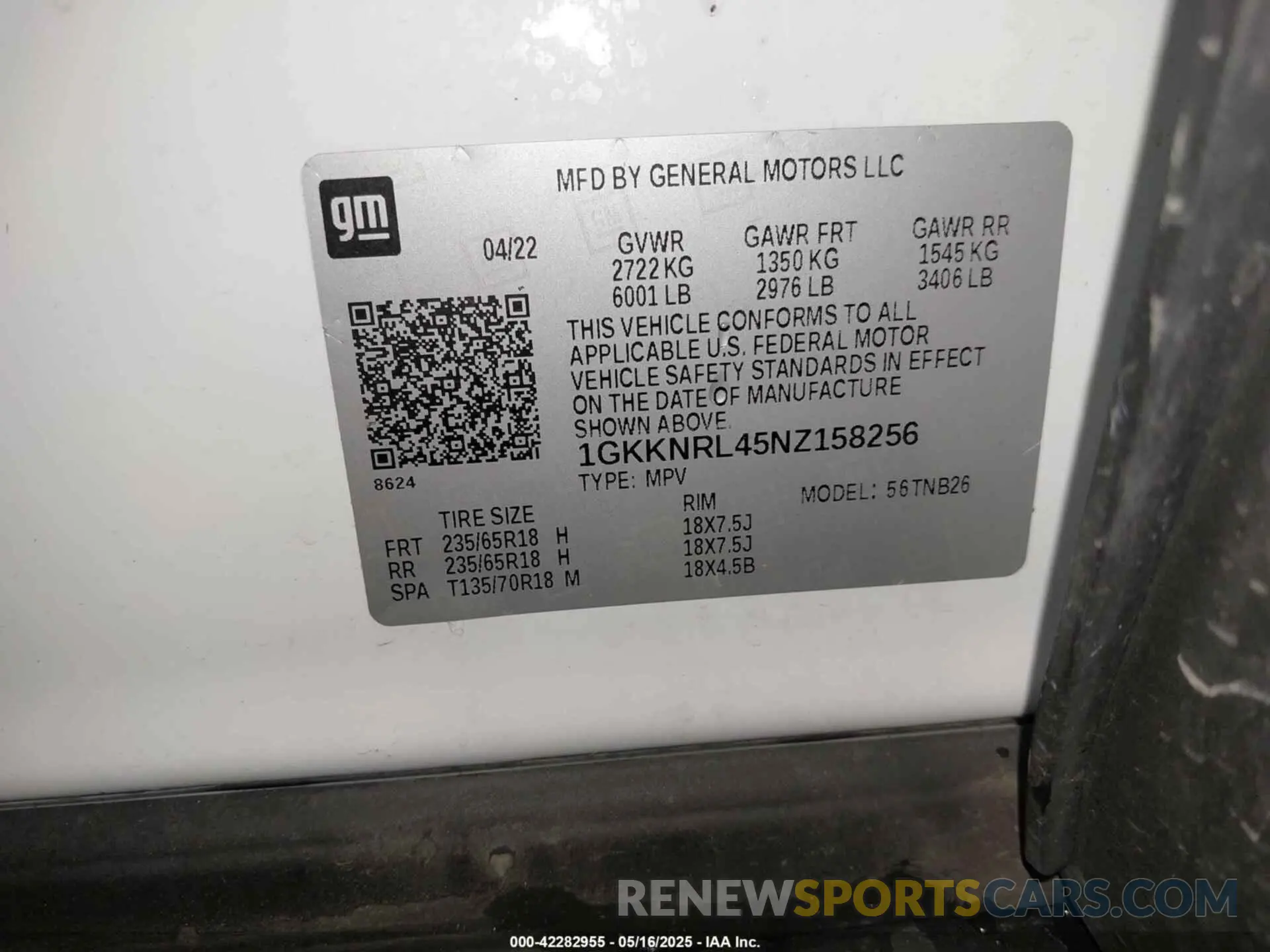 9 Фотография поврежденного автомобиля 1GKKNRL45NZ158256 GMC ACADIA 2022