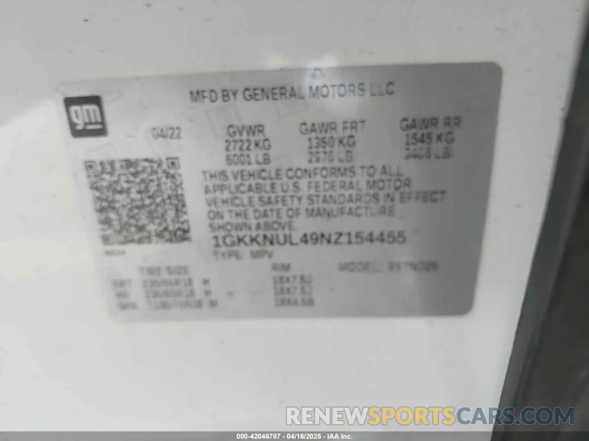 9 Фотография поврежденного автомобиля 1GKKNUL49NZ154455 GMC ACADIA 2022