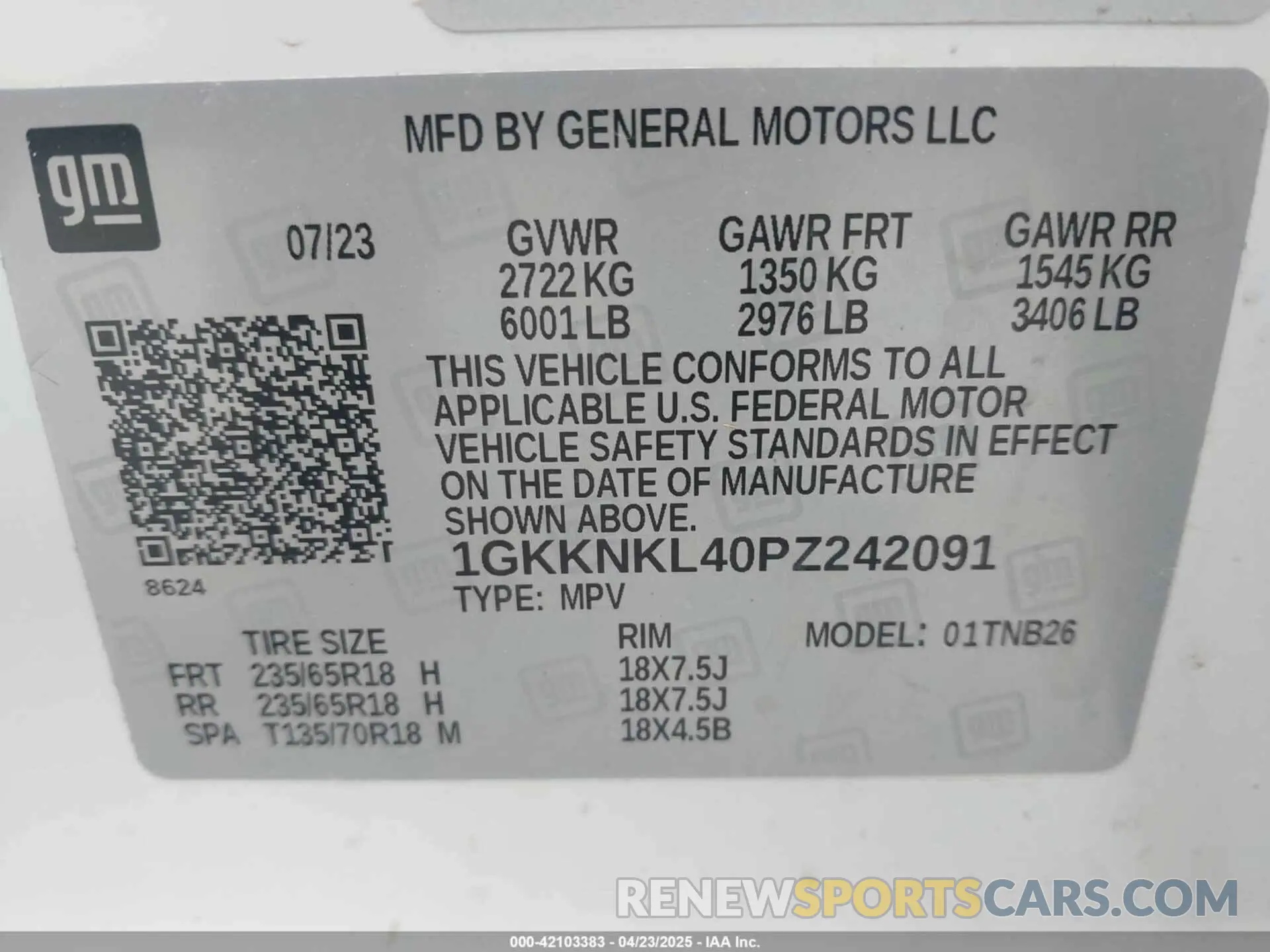 9 Фотография поврежденного автомобиля 1GKKNKL40PZ242091 GMC ACADIA 2023