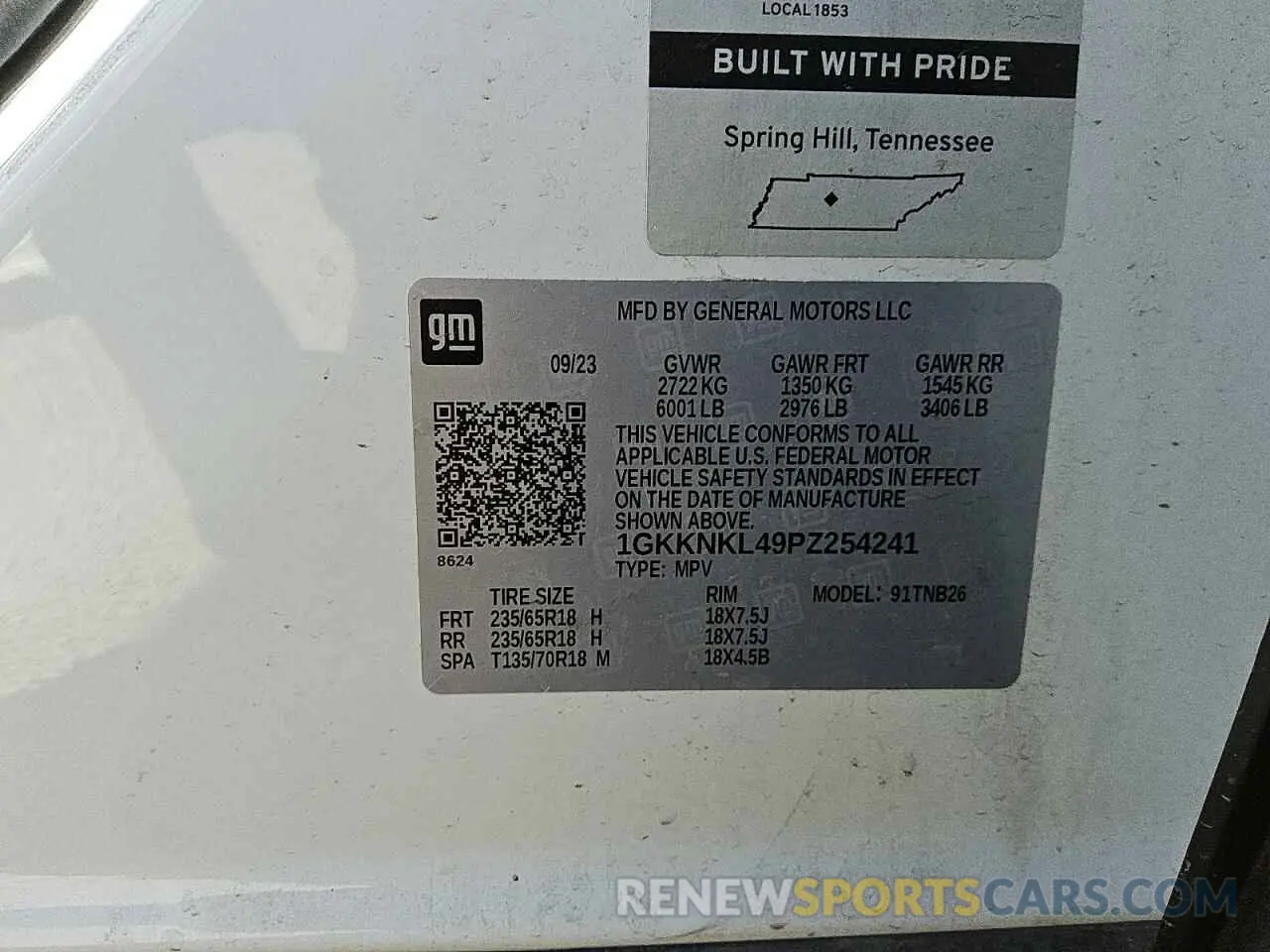 13 Фотография поврежденного автомобиля 1GKKNKL49PZ254241 GMC ACADIA 2023