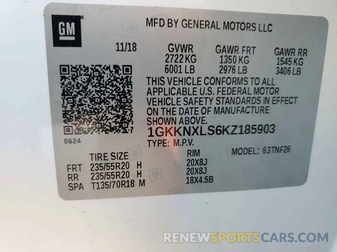 13 Photograph of a damaged car 1GKKNXLS6KZ185903 GMC ACADIA DEN 2019