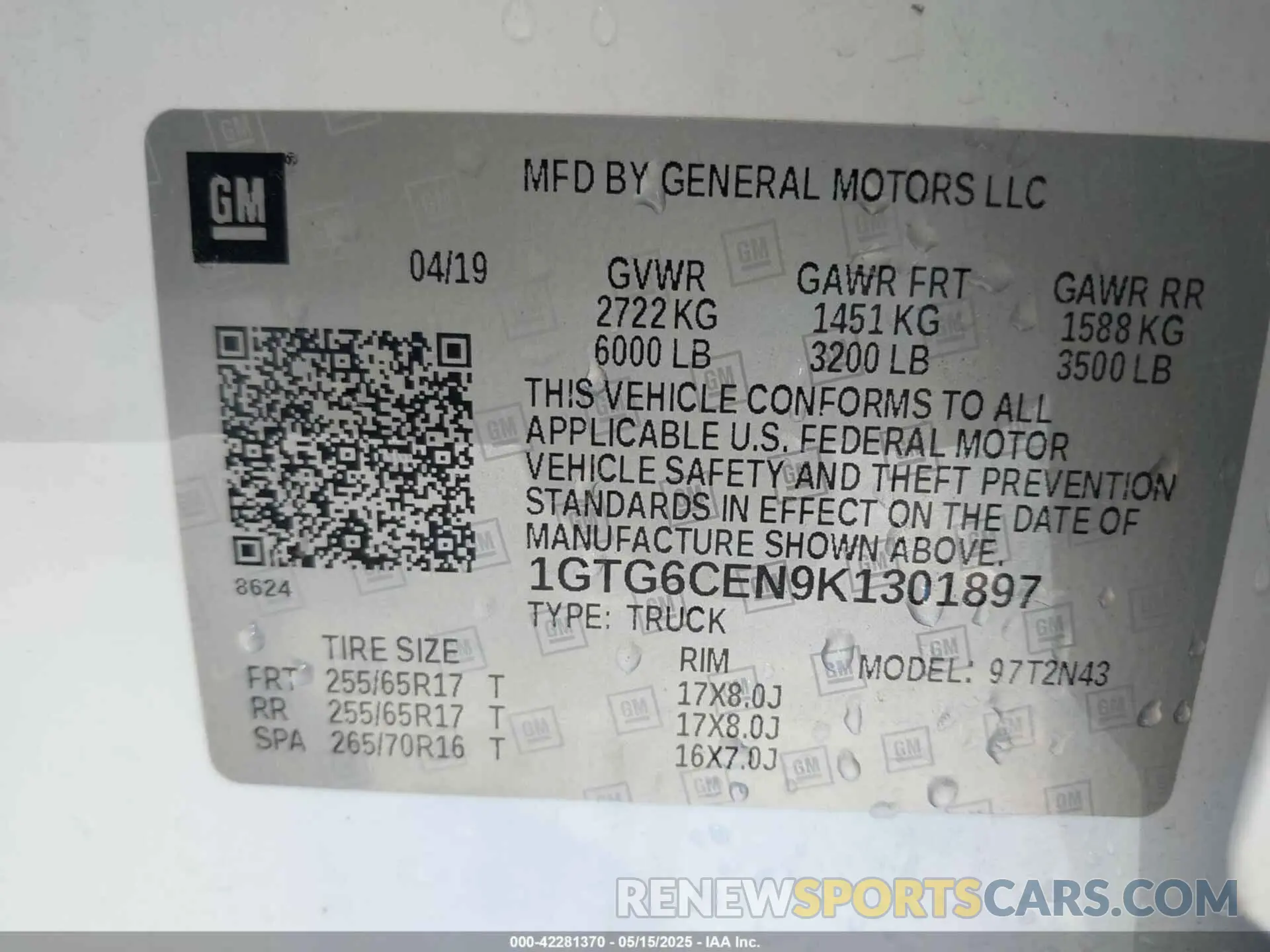 9 Photograph of a damaged car 1GTG6CEN9K1301897 GMC CANYON 2019