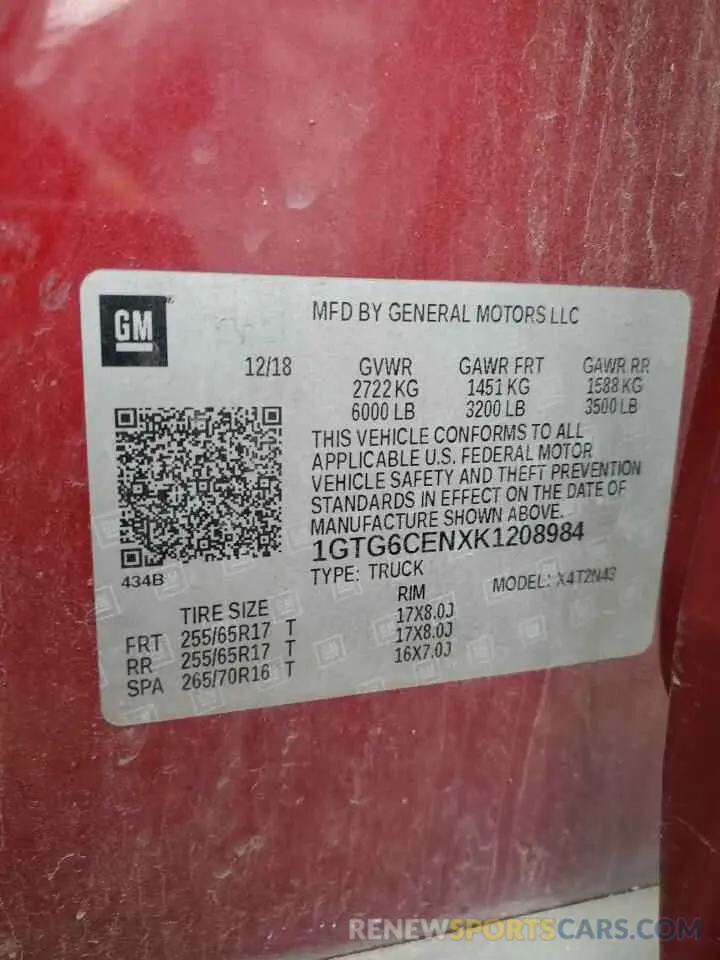 13 Фотография поврежденного автомобиля 1GTG6CENXK1208984 GMC CANYON 2019