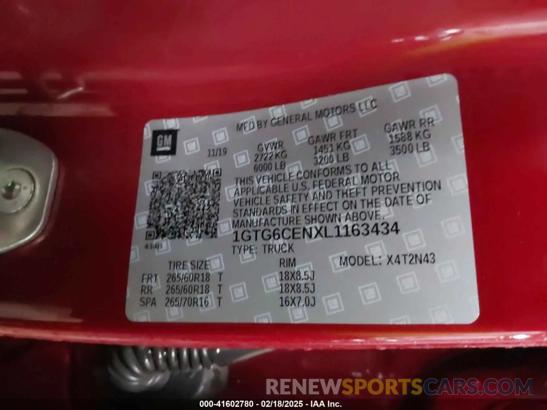 9 Фотография поврежденного автомобиля 1GTG6CENXL1163434 GMC CANYON 2020