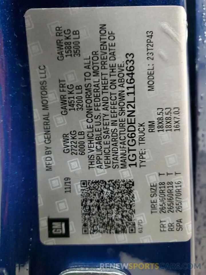 13 Фотография поврежденного автомобиля 1GTG6DEN2L1164633 GMC CANYON 2020