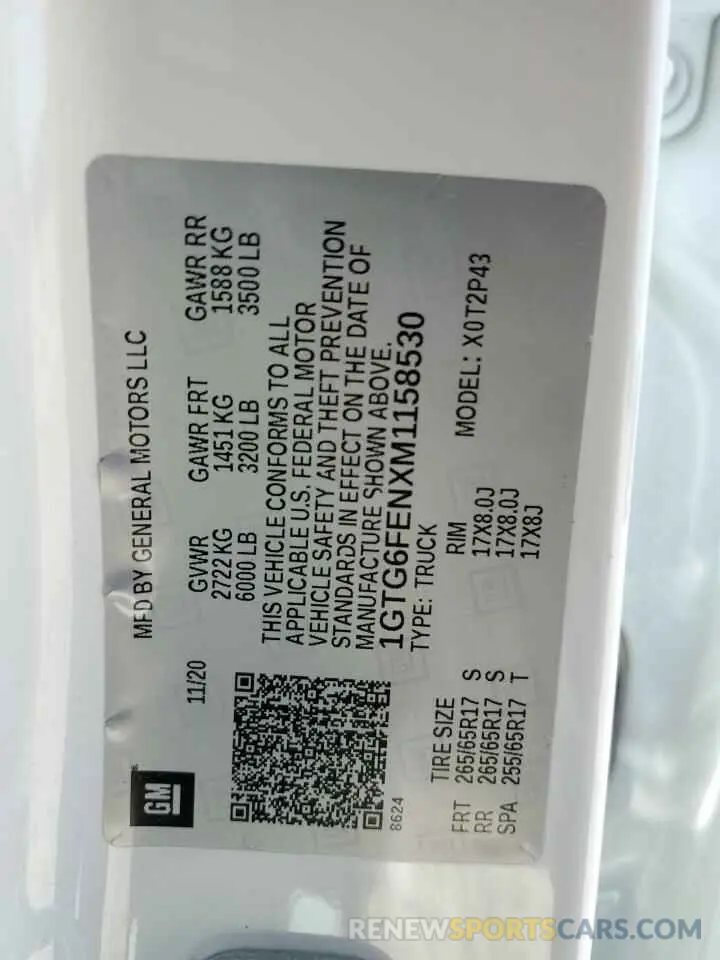 13 Фотография поврежденного автомобиля 1GTG6FENXM1158530 GMC CANYON 2021
