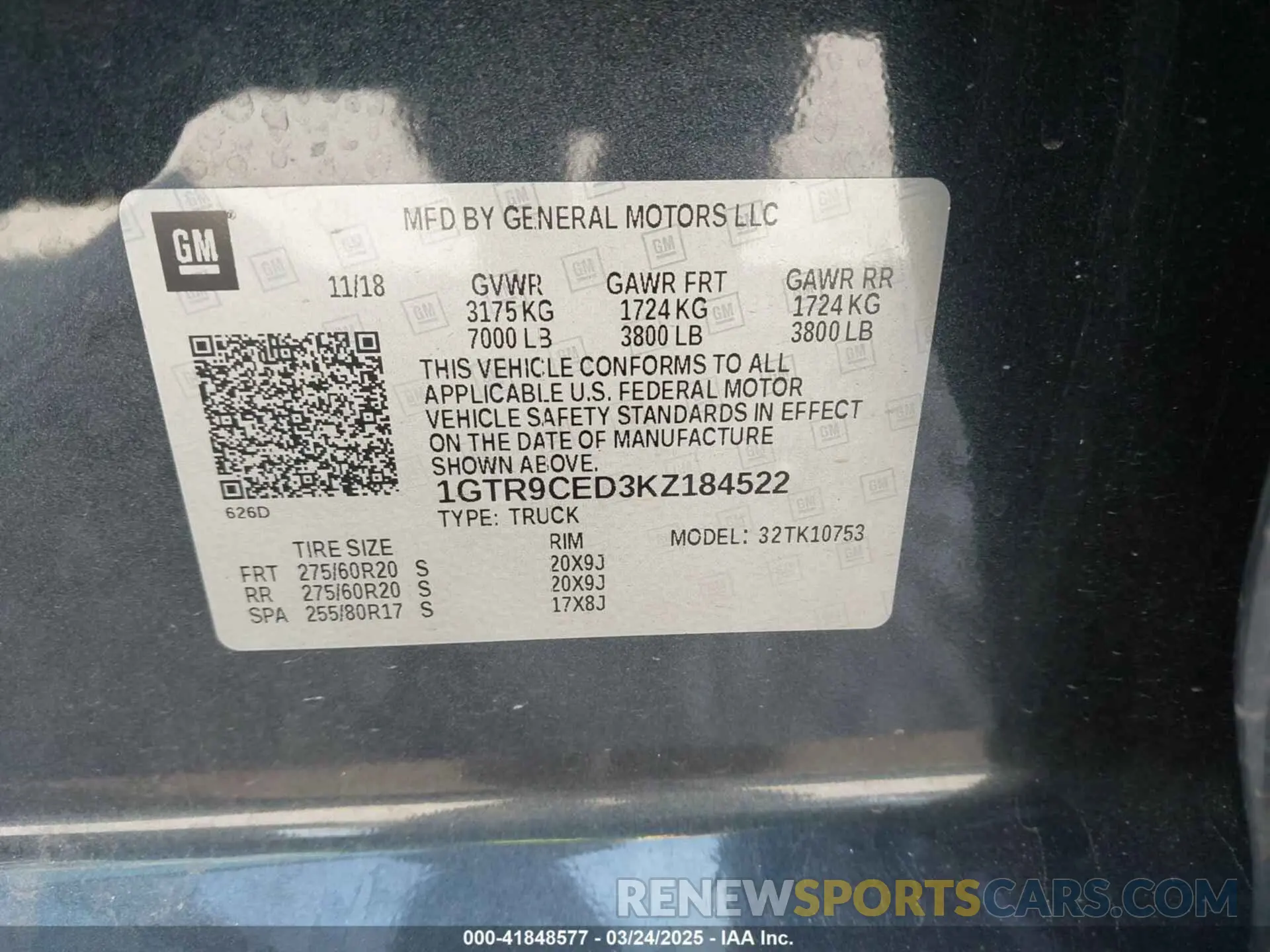 9 Photograph of a damaged car 1GTR9CED3KZ184522 GMC SIERRA 1500 2019