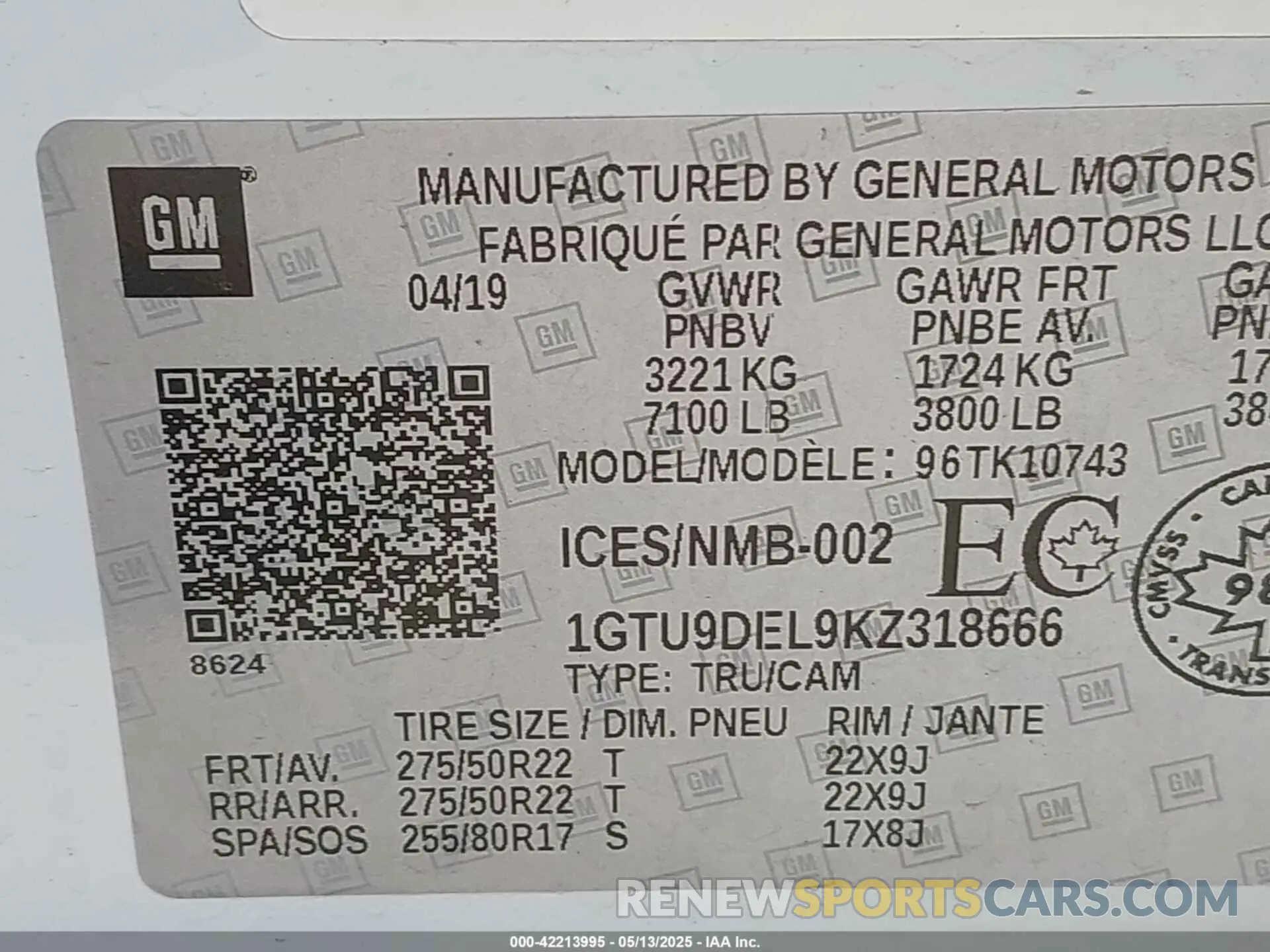 9 Photograph of a damaged car 1GTU9DEL9KZ318666 GMC SIERRA 1500 2019