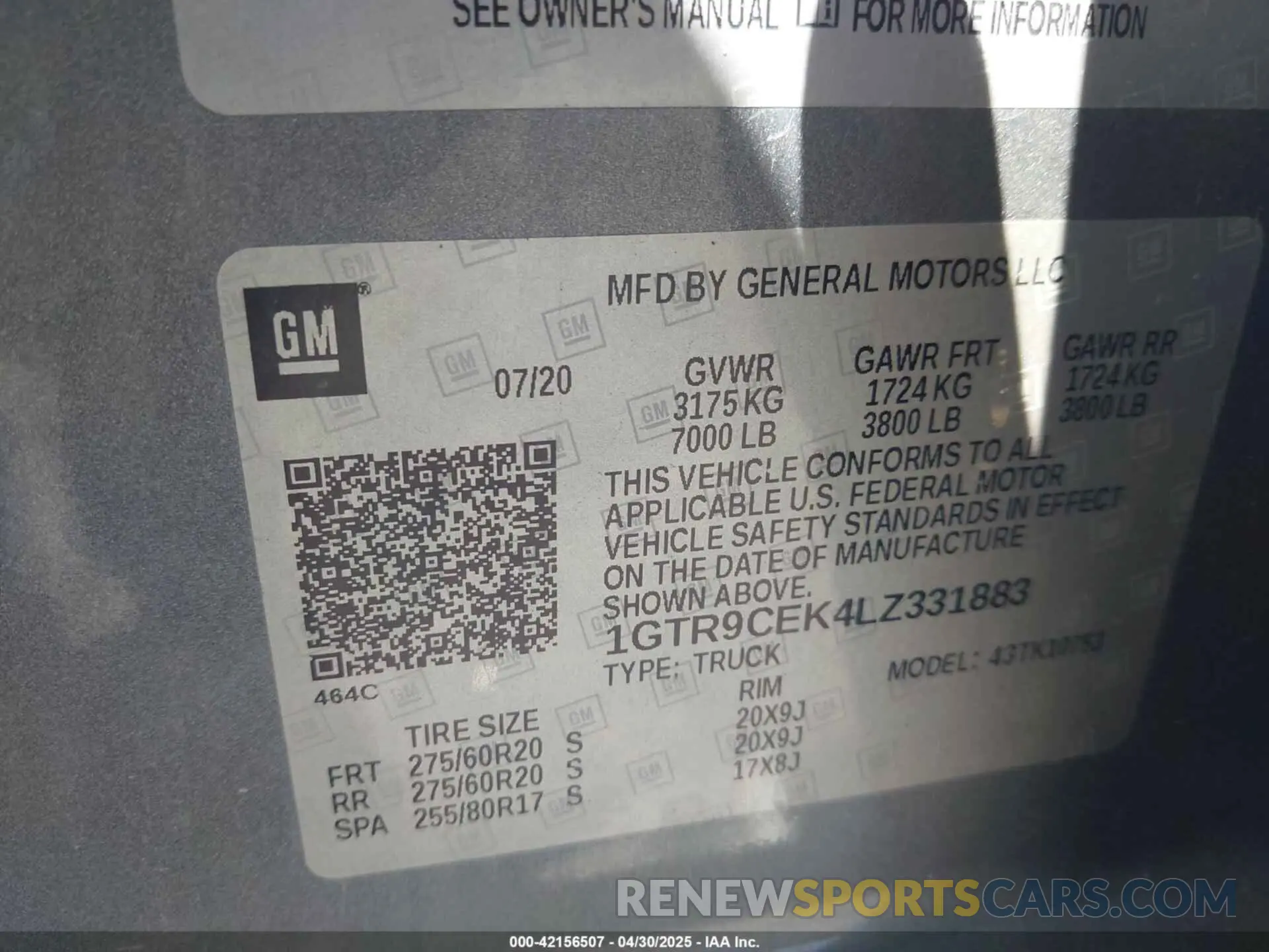 9 Фотография поврежденного автомобиля 1GTR9CEK4LZ331883 GMC SIERRA 1500 2020