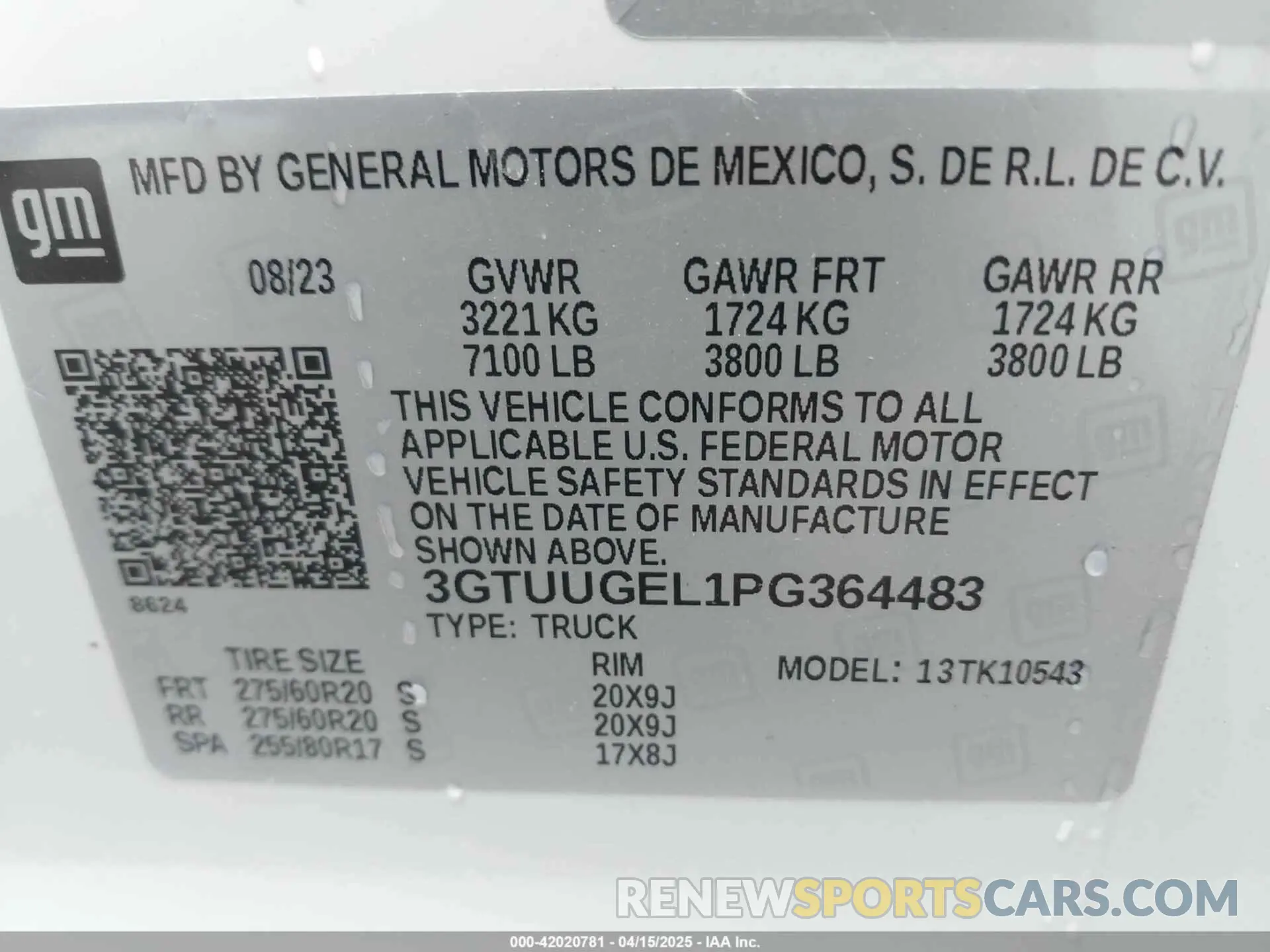 9 Photograph of a damaged car 3GTUUGEL1PG364483 GMC SIERRA 1500 2023