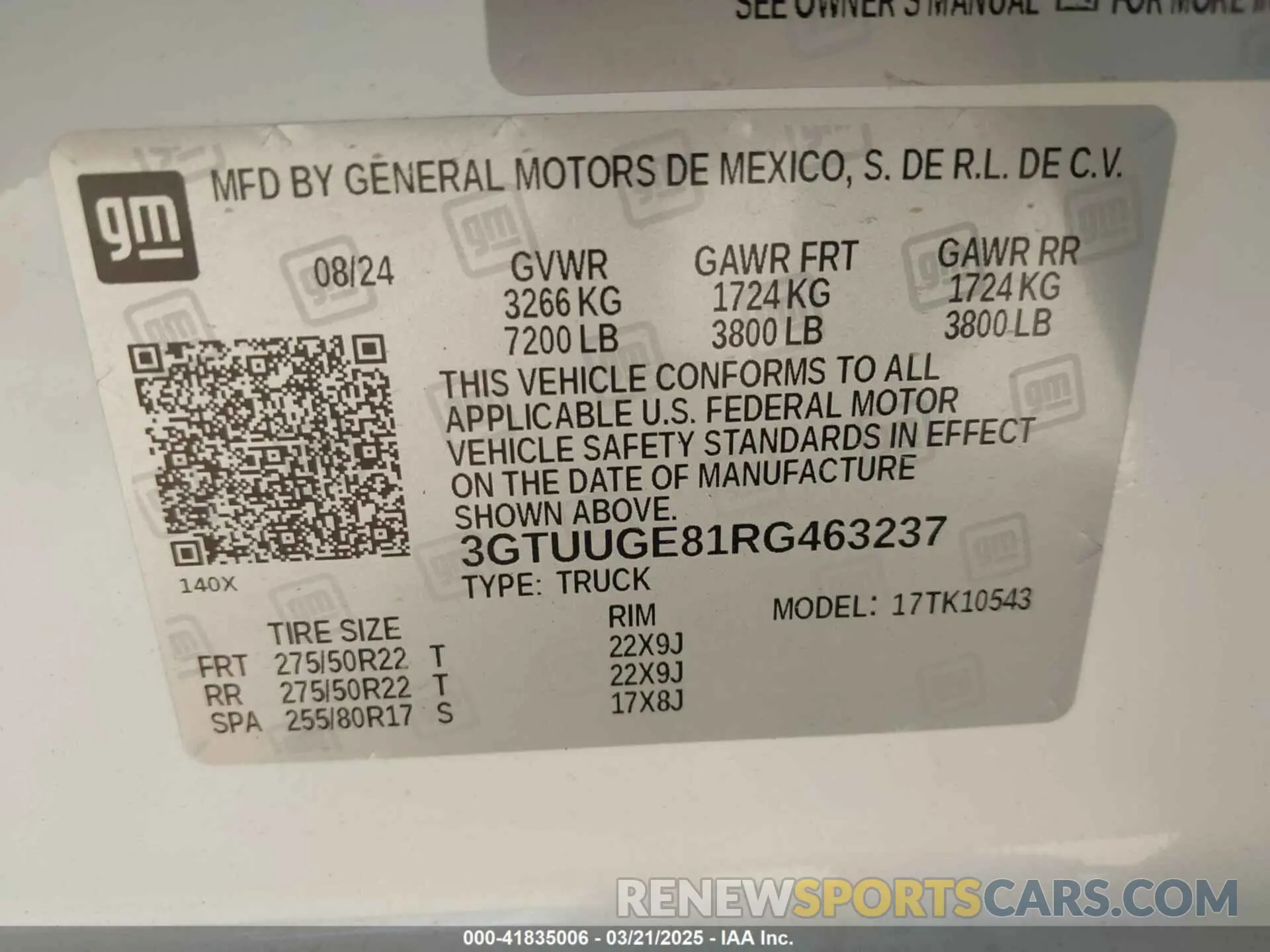 9 Photograph of a damaged car 3GTUUGE81RG463237 GMC SIERRA 1500 2024