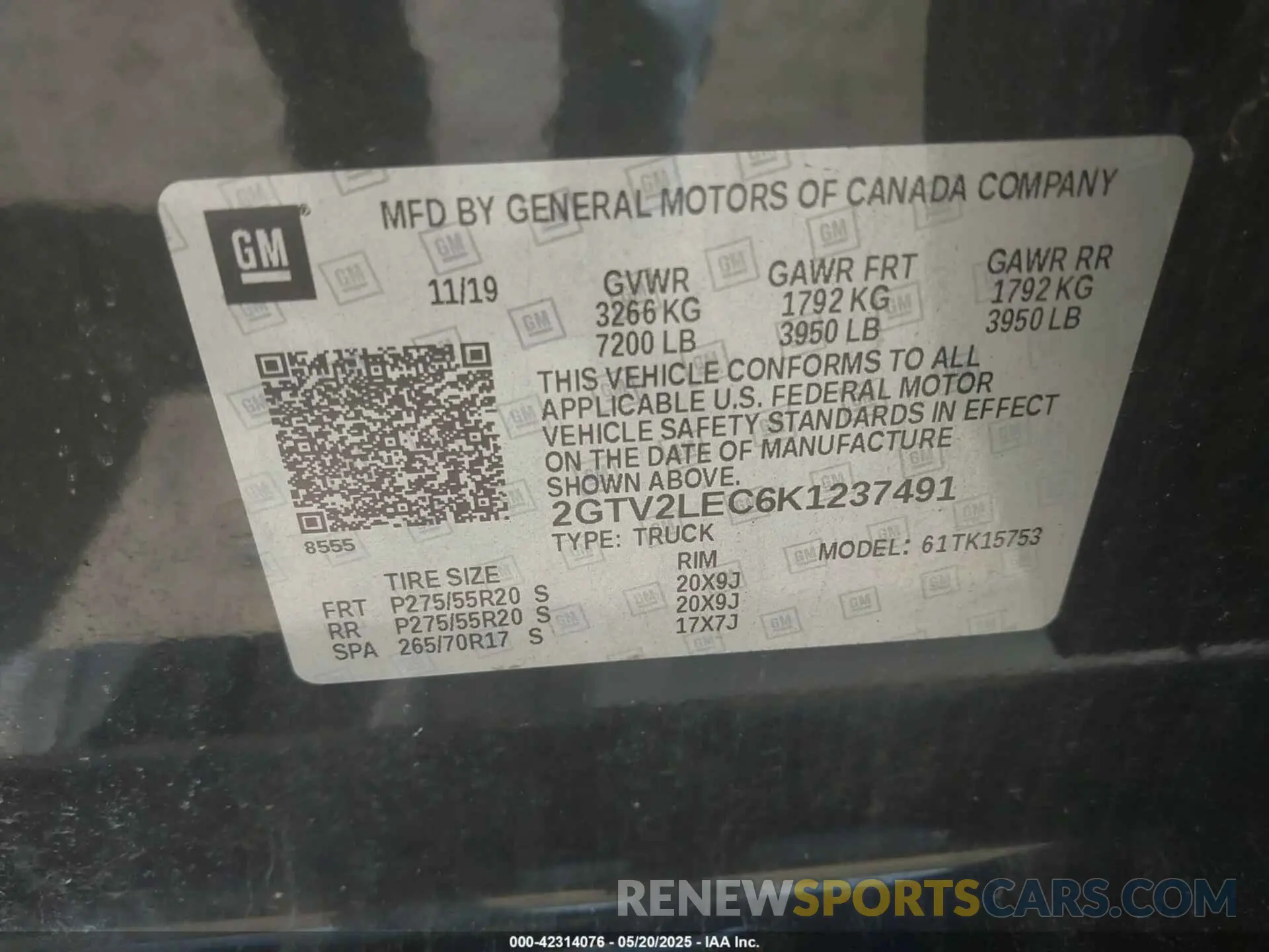9 Photograph of a damaged car 2GTV2LEC6K1237491 GMC SIERRA 1500 LIMITED 2019