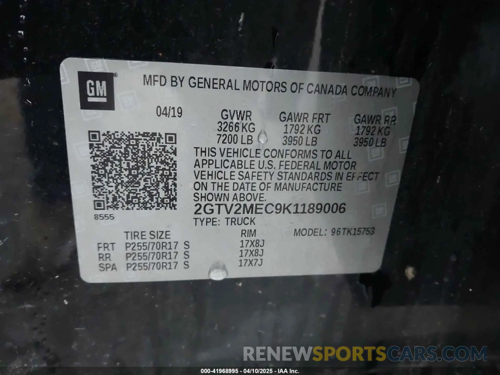 9 Photograph of a damaged car 2GTV2MEC9K1189006 GMC SIERRA 1500 LIMITED 2019