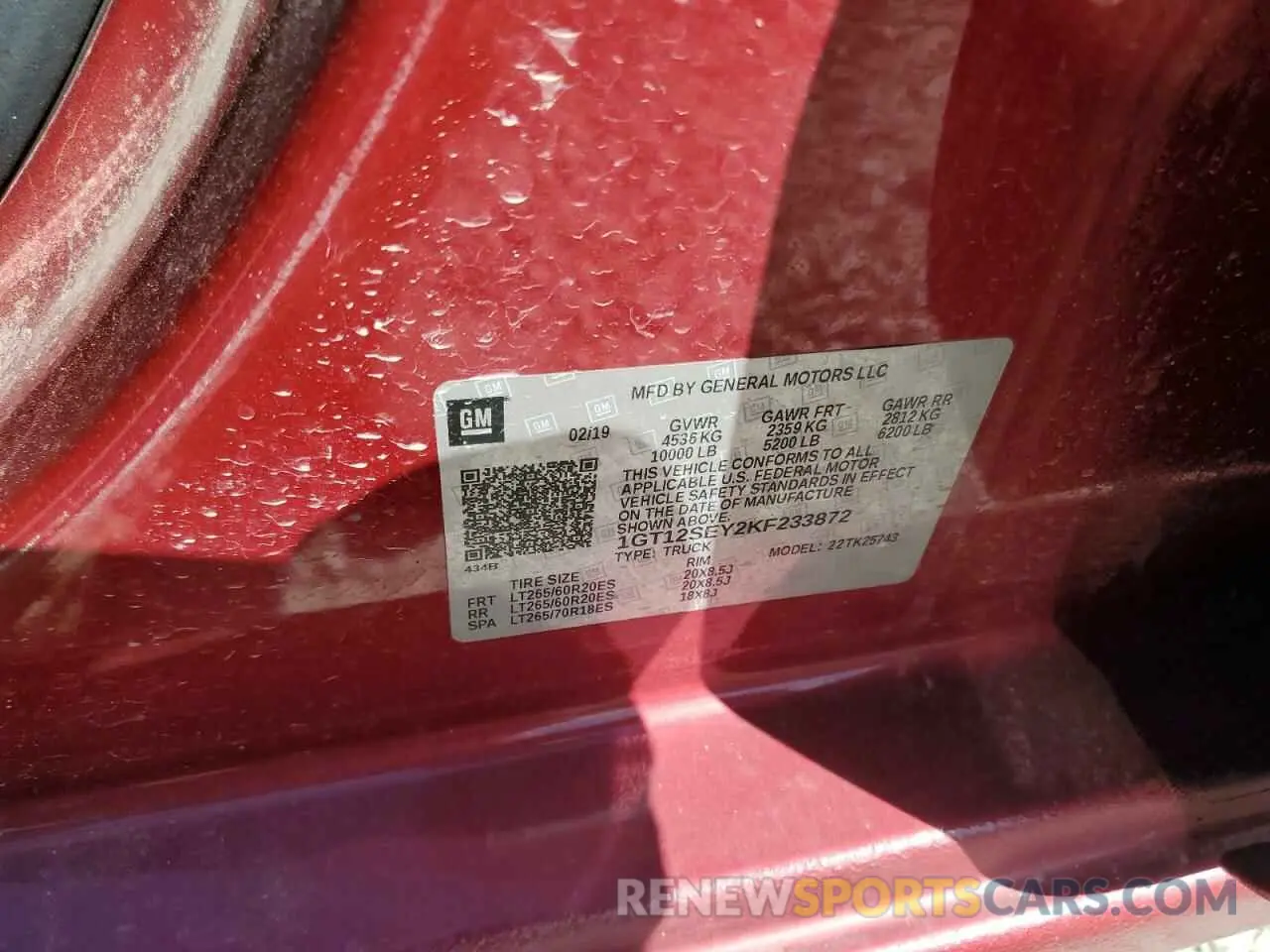 12 Фотография поврежденного автомобиля 1GT12SEY2KF233872 GMC SIERRA 2019