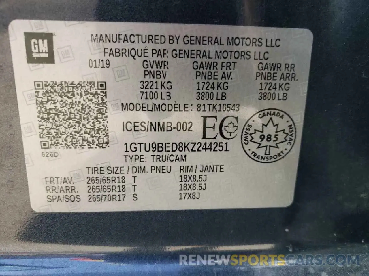 12 Фотография поврежденного автомобиля 1GTU9BED8KZ244251 GMC SIERRA 2019