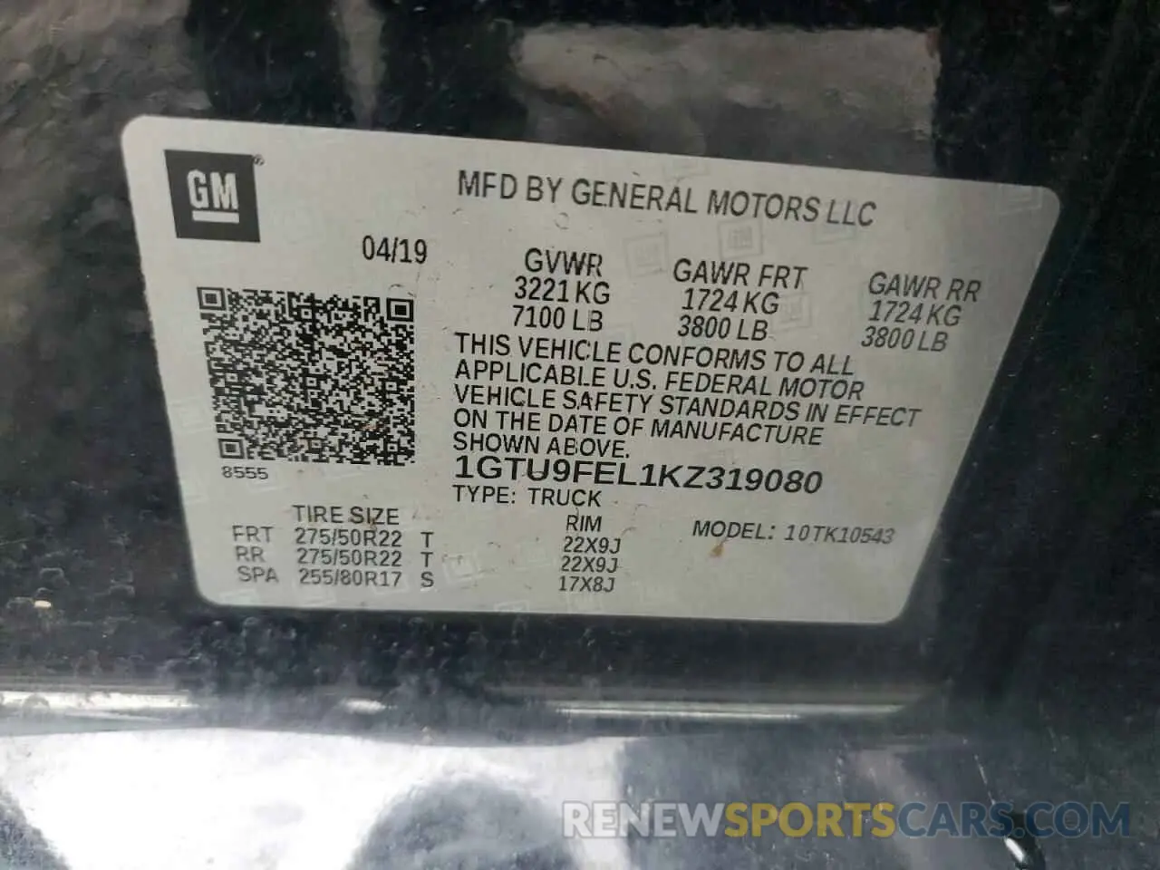 12 Photograph of a damaged car 1GTU9FEL1KZ319080 GMC SIERRA 2019