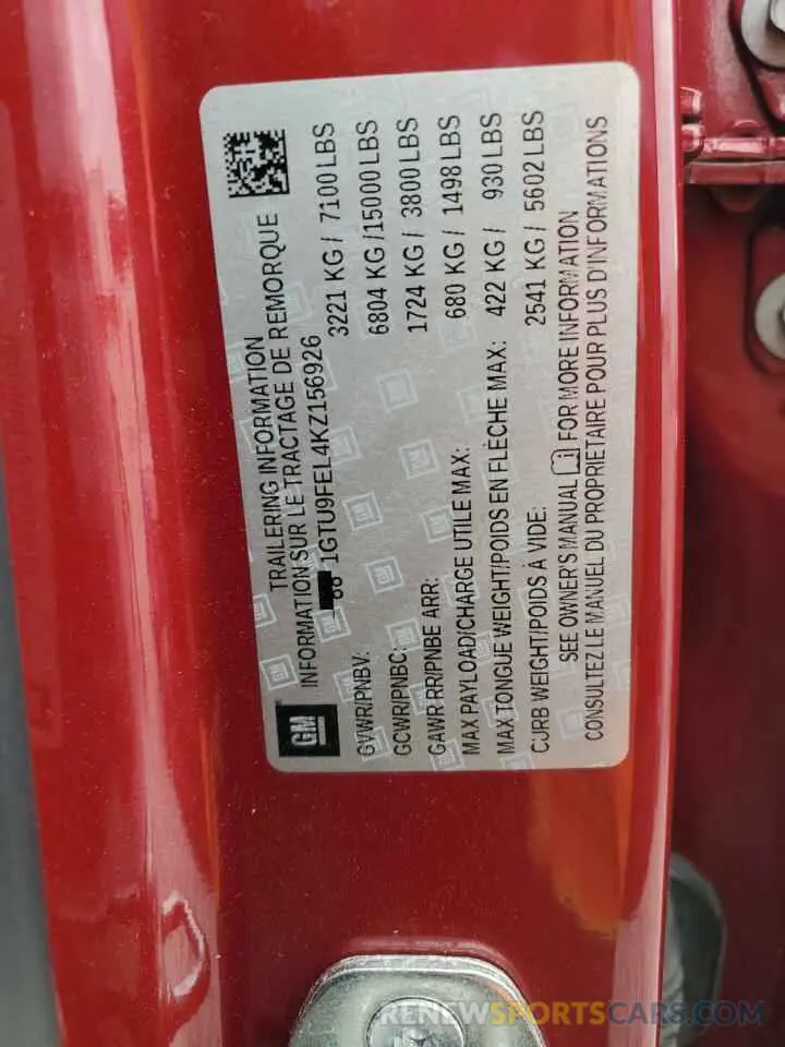 12 Photograph of a damaged car 1GTU9FEL4KZ156926 GMC SIERRA 2019