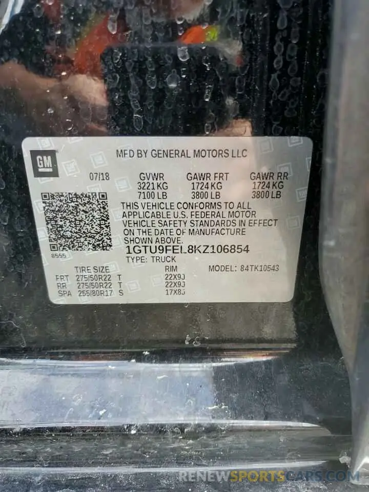 12 Photograph of a damaged car 1GTU9FEL8KZ106854 GMC SIERRA 2019
