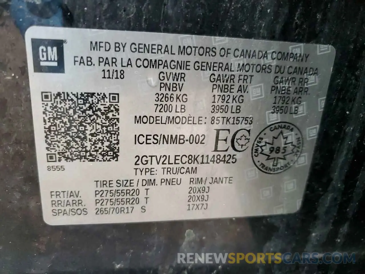 12 Фотография поврежденного автомобиля 2GTV2LEC8K1148425 GMC SIERRA 2019