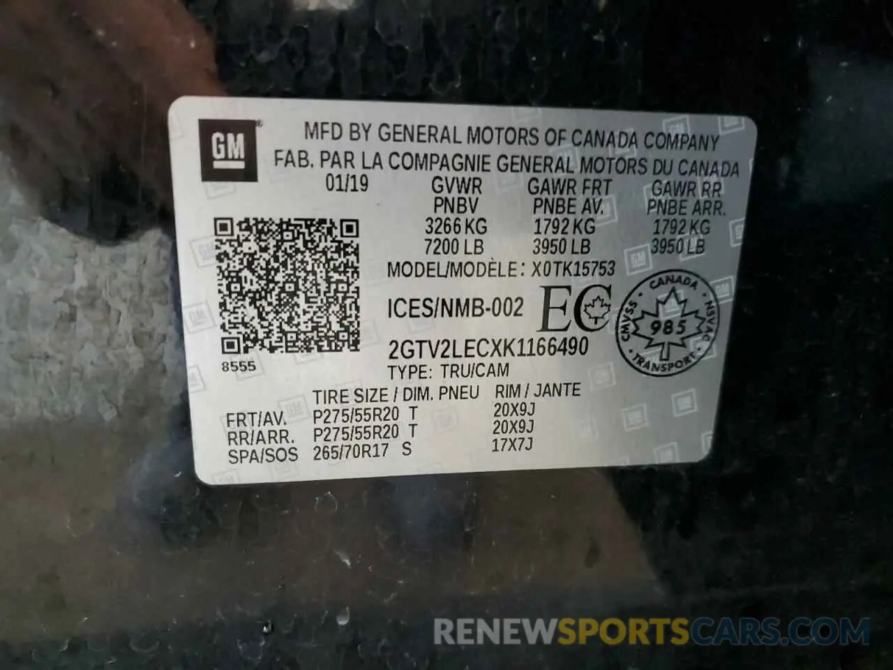 12 Photograph of a damaged car 2GTV2LECXK1166490 GMC SIERRA 2019