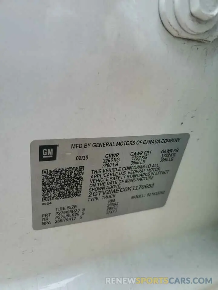 13 Photograph of a damaged car 2GTV2MEC0K1170652 GMC SIERRA 2019