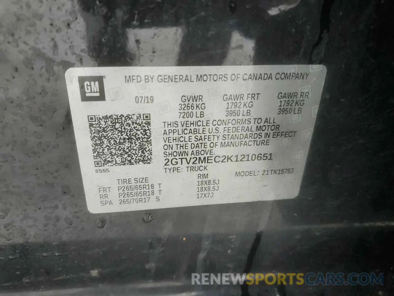 14 Photograph of a damaged car 2GTV2MEC2K1210651 GMC SIERRA 2019