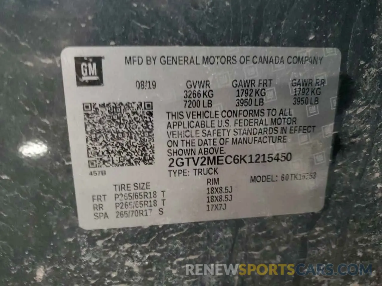 13 Photograph of a damaged car 2GTV2MEC6K1215450 GMC SIERRA 2019