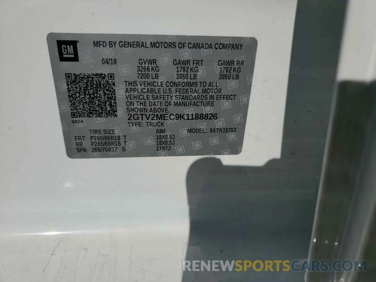 12 Photograph of a damaged car 2GTV2MEC9K1188826 GMC SIERRA 2019