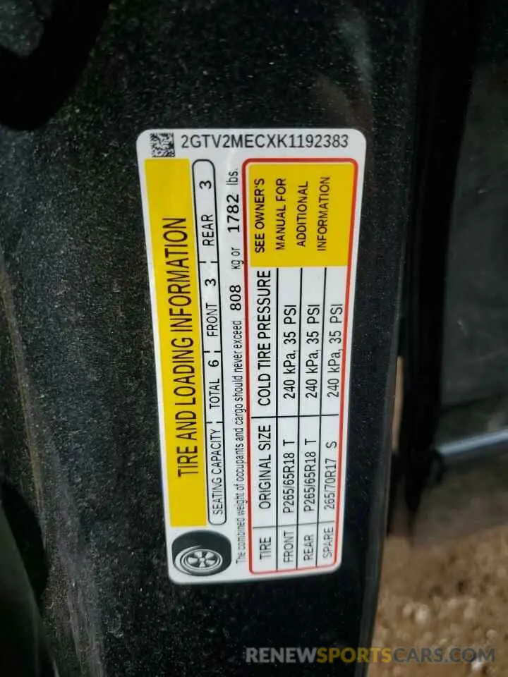 12 Photograph of a damaged car 2GTV2MECXK1192383 GMC SIERRA 2019