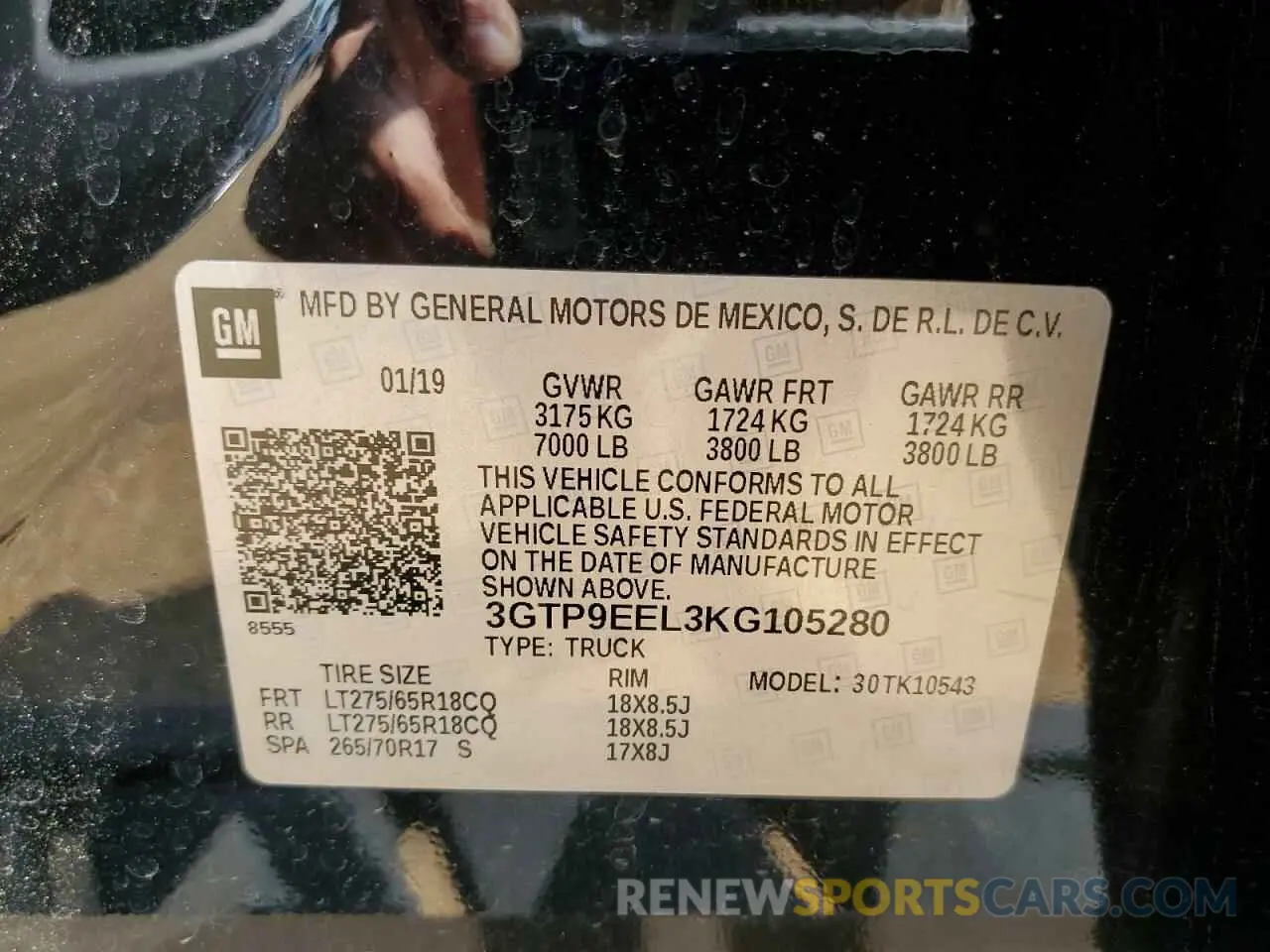 14 Photograph of a damaged car 3GTP9EEL3KG105280 GMC SIERRA 2019