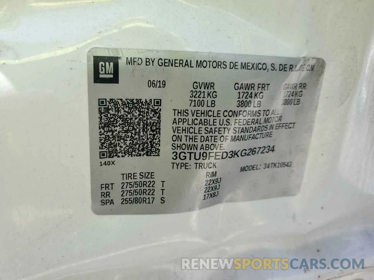 12 Photograph of a damaged car 3GTU9FED3KG267234 GMC SIERRA 2019