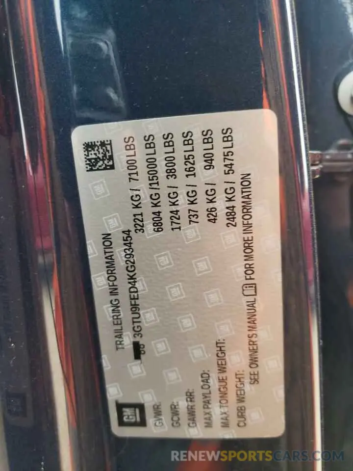 12 Photograph of a damaged car 3GTU9FED4KG293454 GMC SIERRA 2019
