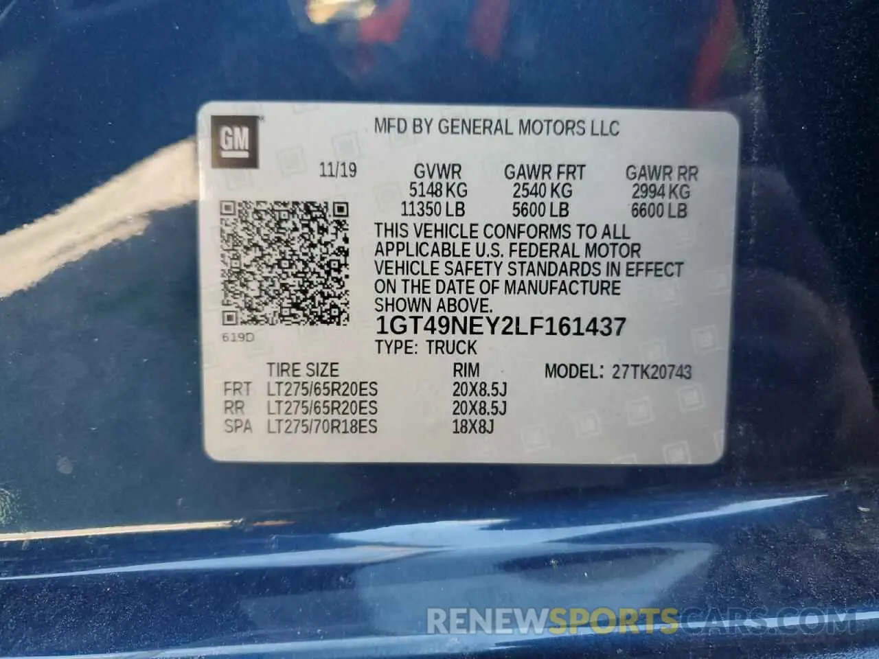 15 Фотография поврежденного автомобиля 1GT49NEY2LF161437 GMC SIERRA 2020