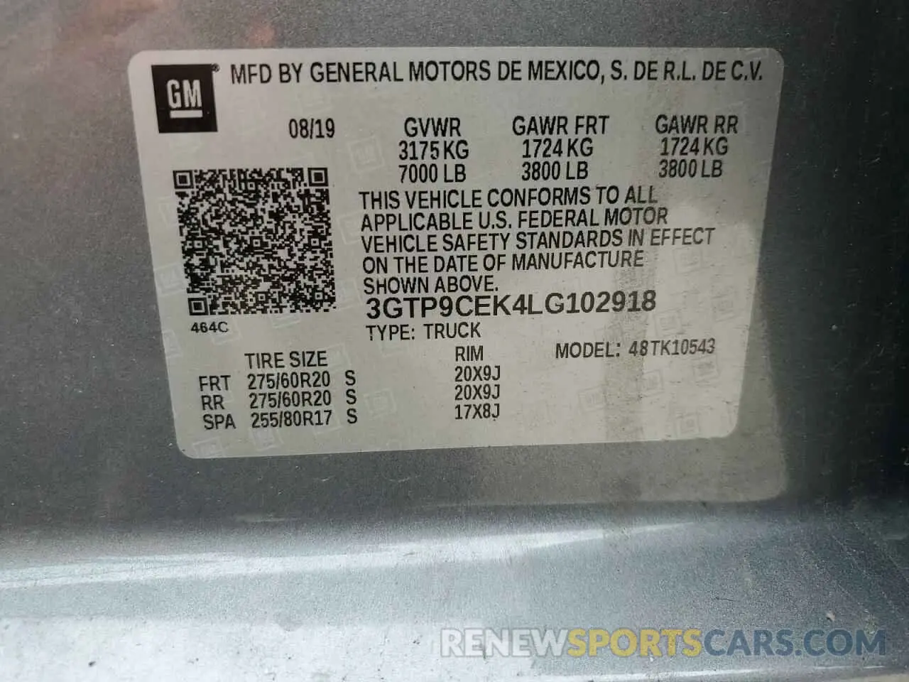 12 Фотография поврежденного автомобиля 3GTP9CEK4LG102918 GMC SIERRA 2020