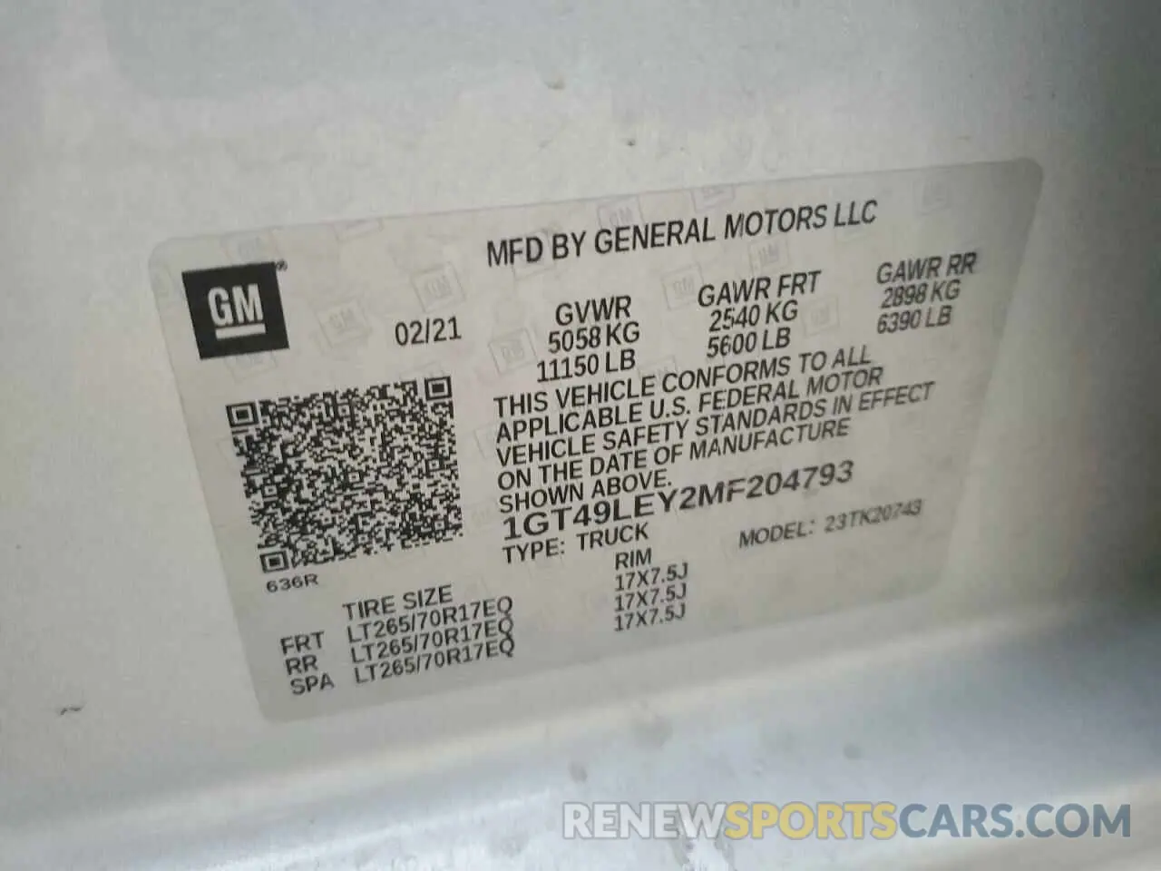 15 Photograph of a damaged car 1GT49LEY2MF204793 GMC SIERRA 2021