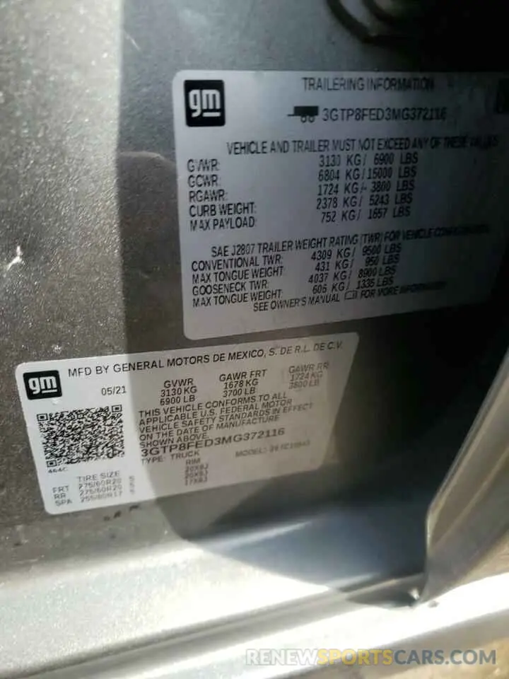 13 Фотография поврежденного автомобиля 3GTP8FED3MG372116 GMC SIERRA 2021