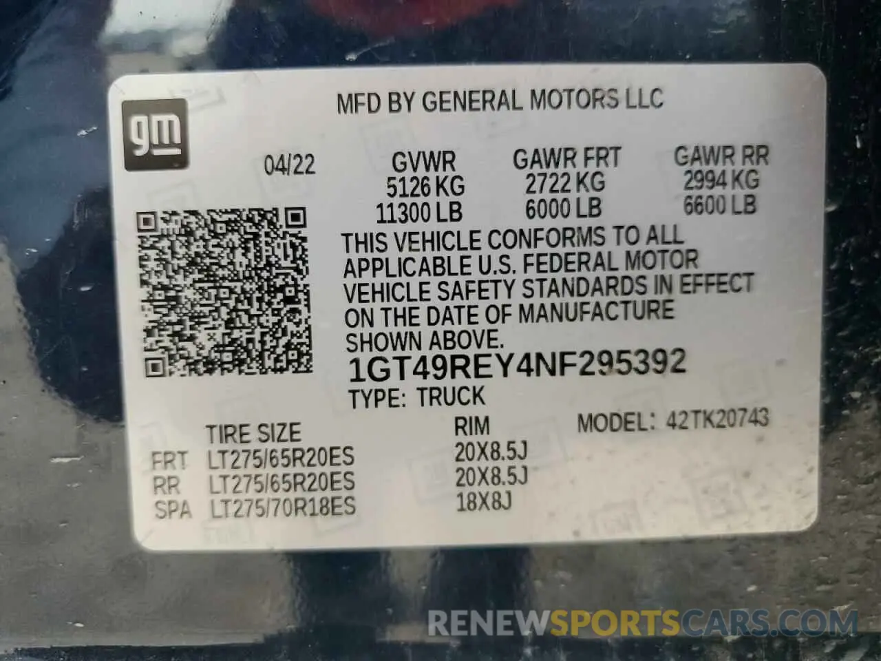 12 Photograph of a damaged car 1GT49REY4NF295392 GMC SIERRA 2022